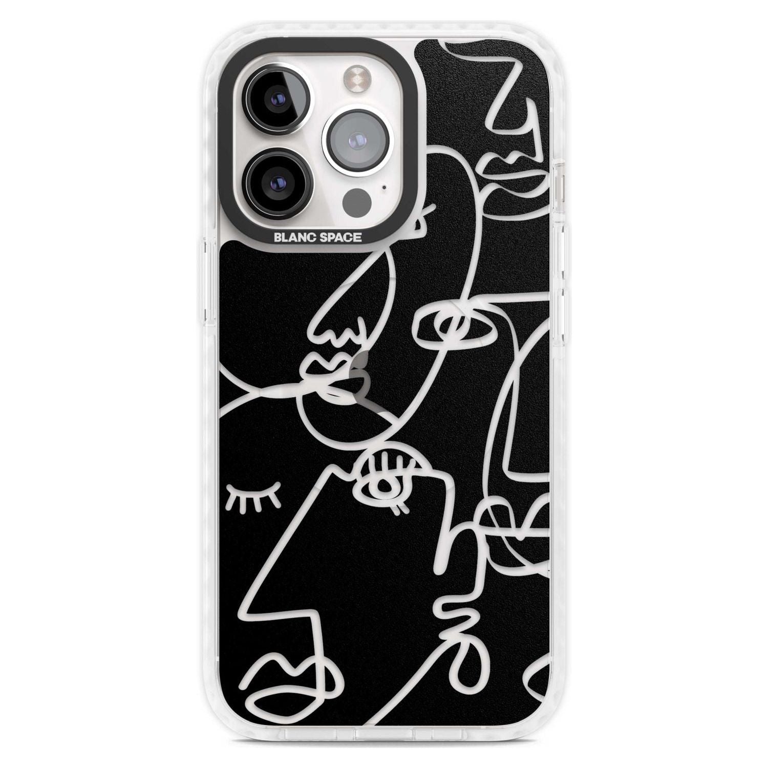 Abstract Continuous Line Faces Clear on Black Phone Case iPhone 15 Pro Max / Magsafe Impact Case,iPhone 15 Pro / Magsafe Impact Case Blanc Space