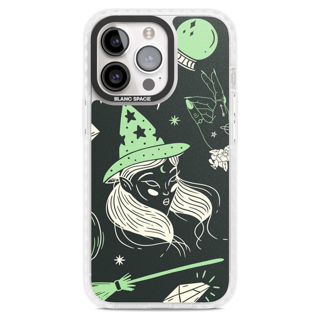 Astrology Witch Pattern Phone Case iPhone 15 Pro Max / Magsafe Impact Case,iPhone 15 Pro / Magsafe Impact Case Blanc Space