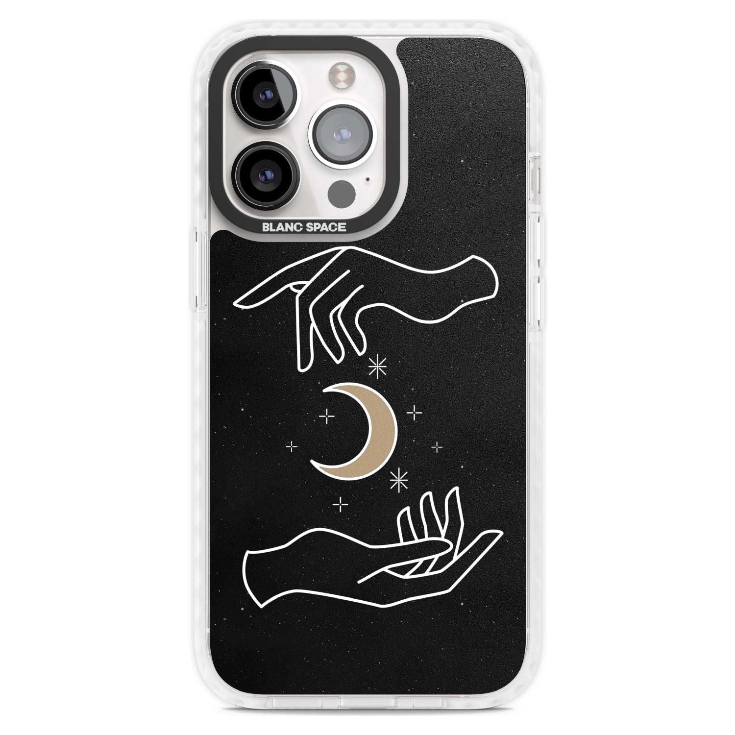 Hands Surrounding Moon Phone Case iPhone 15 Pro Max / Magsafe Impact Case,iPhone 15 Pro / Magsafe Impact Case Blanc Space