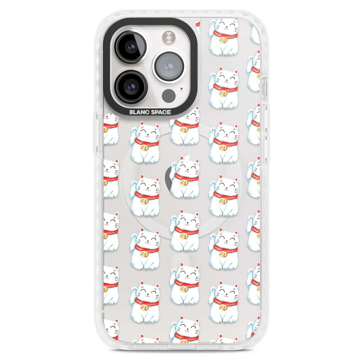 Lucky Cat Maneki-Neko Japanese Pattern Phone Case iPhone 15 Pro Max / Magsafe Impact Case,iPhone 15 Pro / Magsafe Impact Case Blanc Space