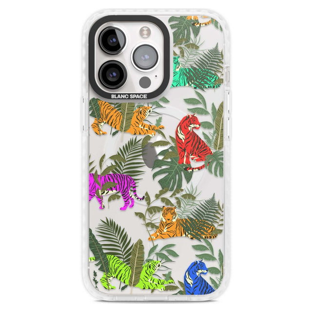 Colourful Tiger Jungle Cat Pattern Phone Case iPhone 15 Pro Max / Magsafe Impact Case,iPhone 15 Pro / Magsafe Impact Case Blanc Space