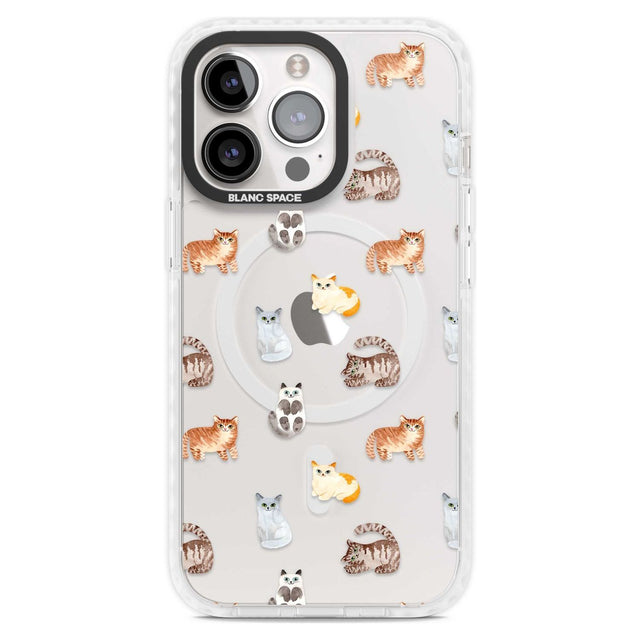 Cute Cat Pattern - Clear Phone Case iPhone 15 Pro Max / Magsafe Impact Case,iPhone 15 Pro / Magsafe Impact Case Blanc Space