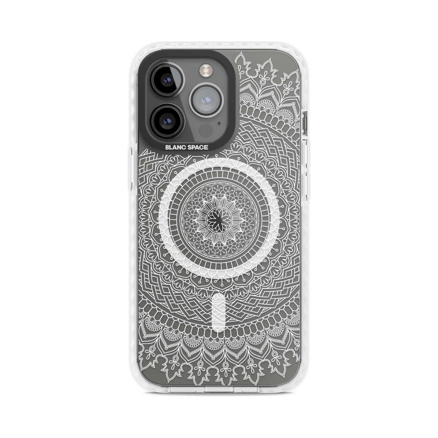 Large White Mandala Design Phone Case iPhone 15 Pro Max / Magsafe Impact Case,iPhone 15 Pro / Magsafe Impact Case Blanc Space
