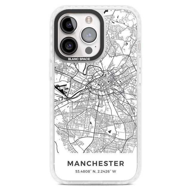 Map of Manchester, England Phone Case iPhone 15 Pro Max / Magsafe Impact Case,iPhone 15 Pro / Magsafe Impact Case Blanc Space