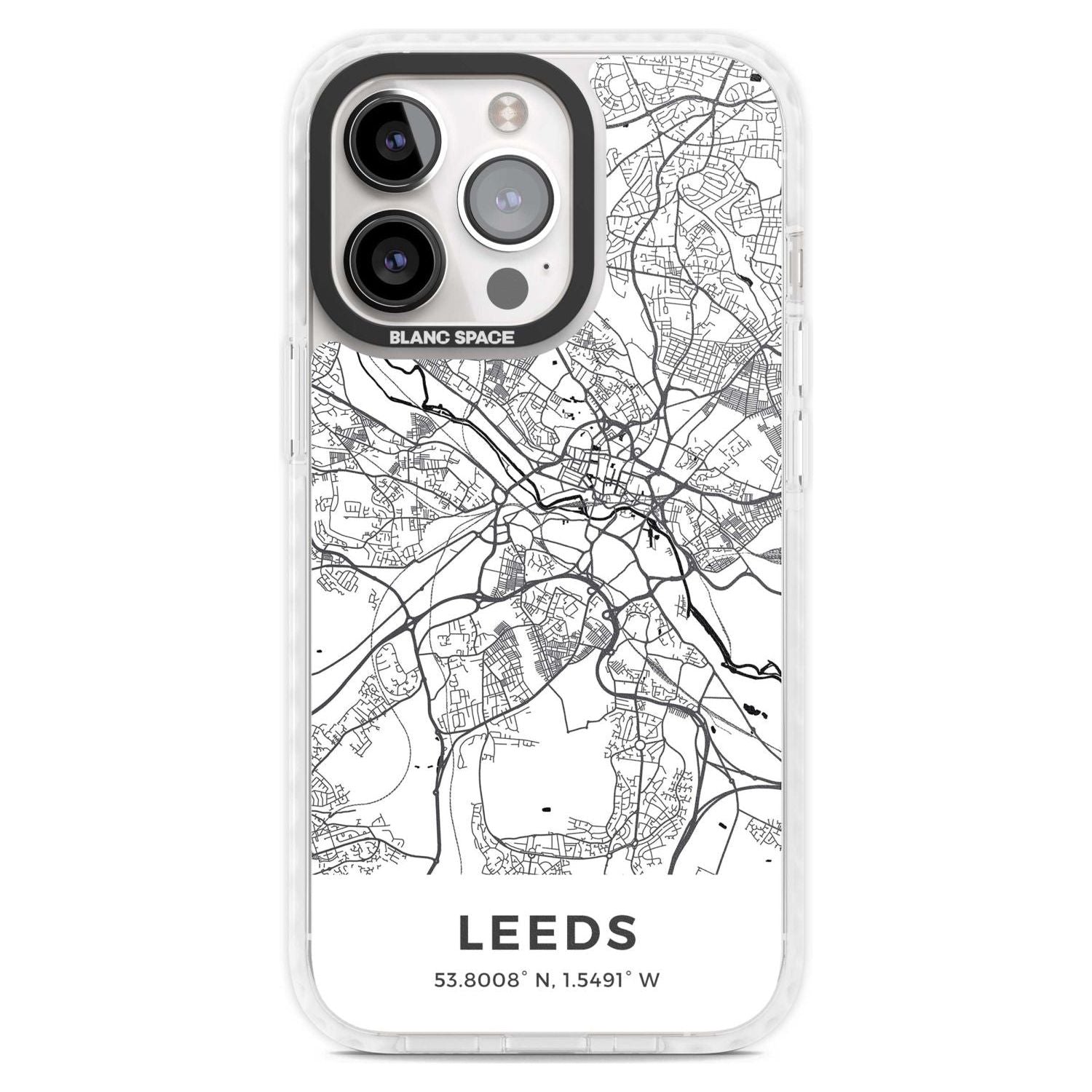 Map of Leeds, England Phone Case iPhone 15 Pro Max / Magsafe Impact Case,iPhone 15 Pro / Magsafe Impact Case Blanc Space