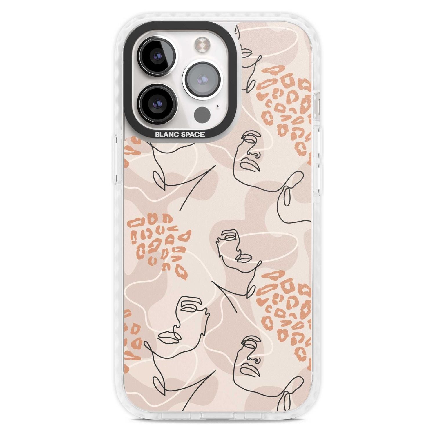 Leopard Print Stylish Abstract Faces Phone Case iPhone 15 Pro Max / Magsafe Impact Case,iPhone 15 Pro / Magsafe Impact Case Blanc Space