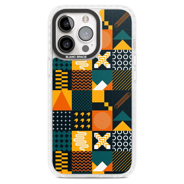 Funky Geometric Patterns: Orange & Dark Green Phone Case iPhone 15 Pro Max / Magsafe Impact Case,iPhone 15 Pro / Magsafe Impact Case Blanc Space