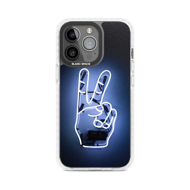 Peace Sign Hand Neon Sign Phone Case iPhone 15 Pro Max / Magsafe Impact Case,iPhone 15 Pro / Magsafe Impact Case Blanc Space