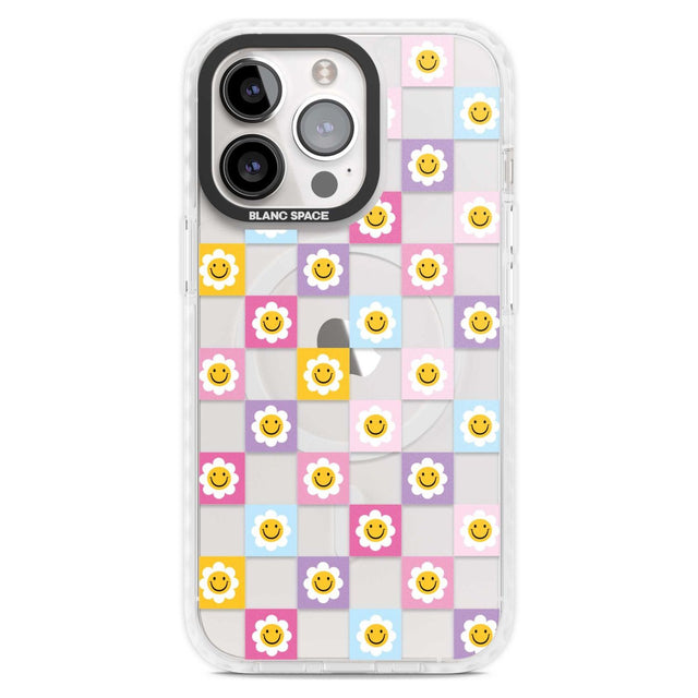 Daisy Squares Pattern Phone Case iPhone 15 Pro Max / Magsafe Impact Case,iPhone 15 Pro / Magsafe Impact Case Blanc Space