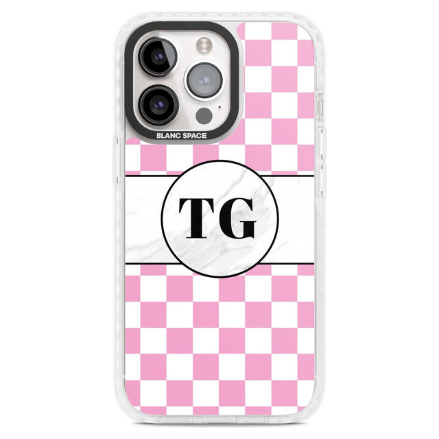 Personalised Monogrammed Pink Check Phone Case iPhone 15 Pro Max / Magsafe Impact Case,iPhone 15 Pro / Magsafe Impact Case Blanc Space