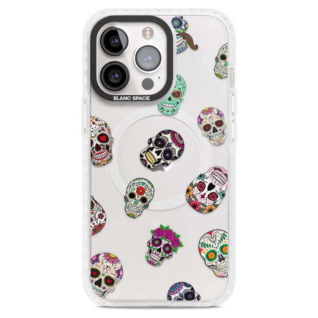 Mixed Sugar Skull Pattern Phone Case iPhone 15 Pro Max / Magsafe Impact Case,iPhone 15 Pro / Magsafe Impact Case Blanc Space