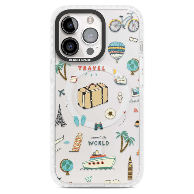 Cute Travel Pattern Transparent Phone Case iPhone 15 Pro Max / Magsafe Impact Case,iPhone 15 Pro / Magsafe Impact Case Blanc Space