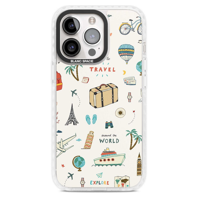 Cute Travel Pattern Cream Phone Case iPhone 15 Pro Max / Magsafe Impact Case,iPhone 15 Pro / Magsafe Impact Case Blanc Space
