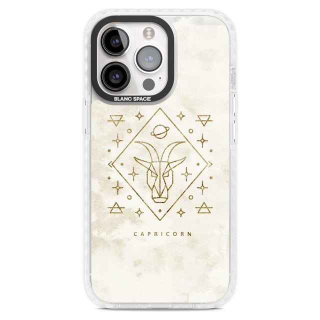 Capricorn Emblem - Solid Gold Marbled Design Phone Case iPhone 15 Pro Max / Magsafe Impact Case,iPhone 15 Pro / Magsafe Impact Case Blanc Space