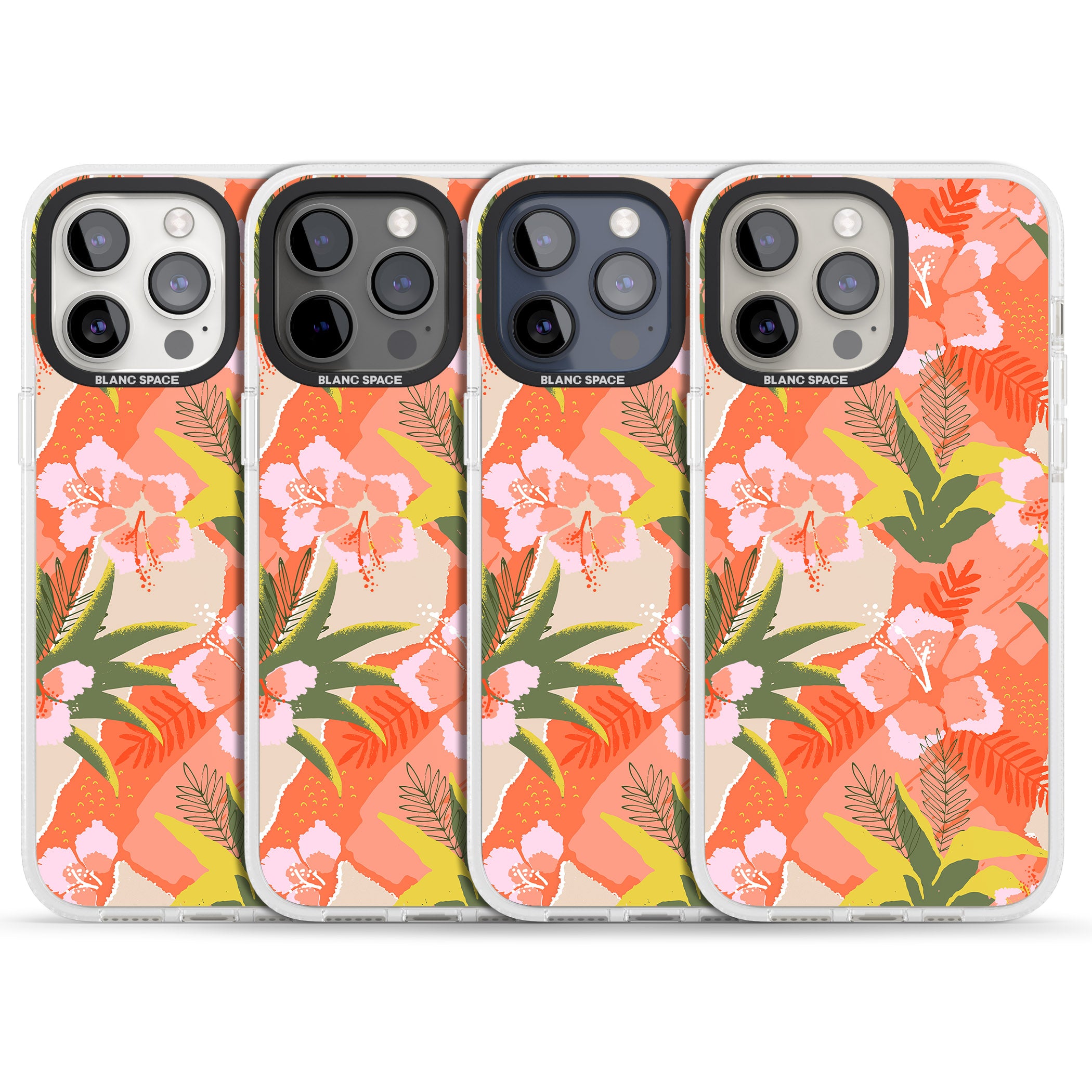 Hawaiian Flowers Abstract Pattern iPhone 15 Pro Max / 15 Pro / 14 Pro Max / 14 Pro / 13 Pro Clear Case Impact Air - Blanc Space