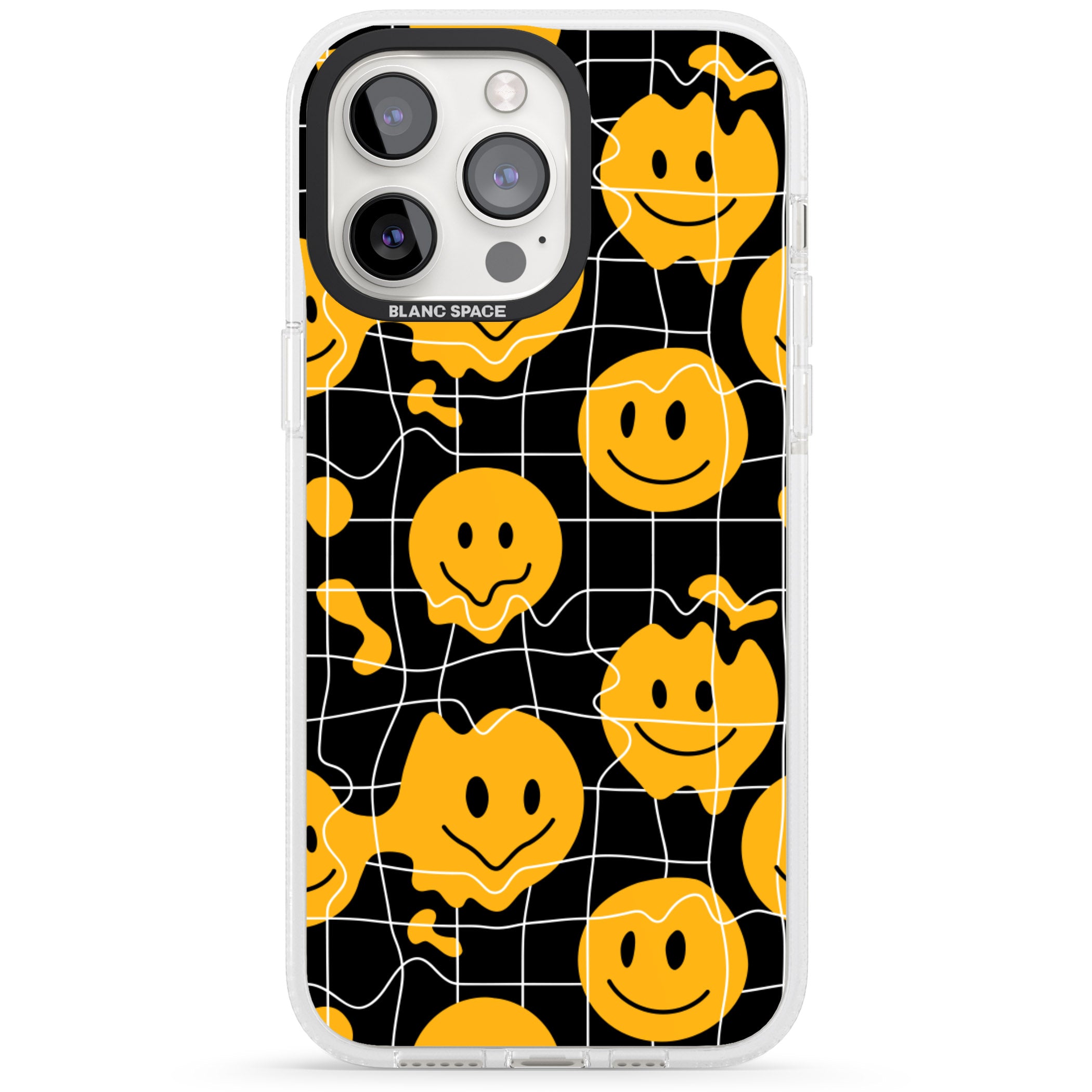 Acid Face Grid Pattern iPhone 15 Pro Max / 15 Pro / 14 Pro Max / 14 Pro / 13 Pro Clear Case Impact Air - Blanc Space