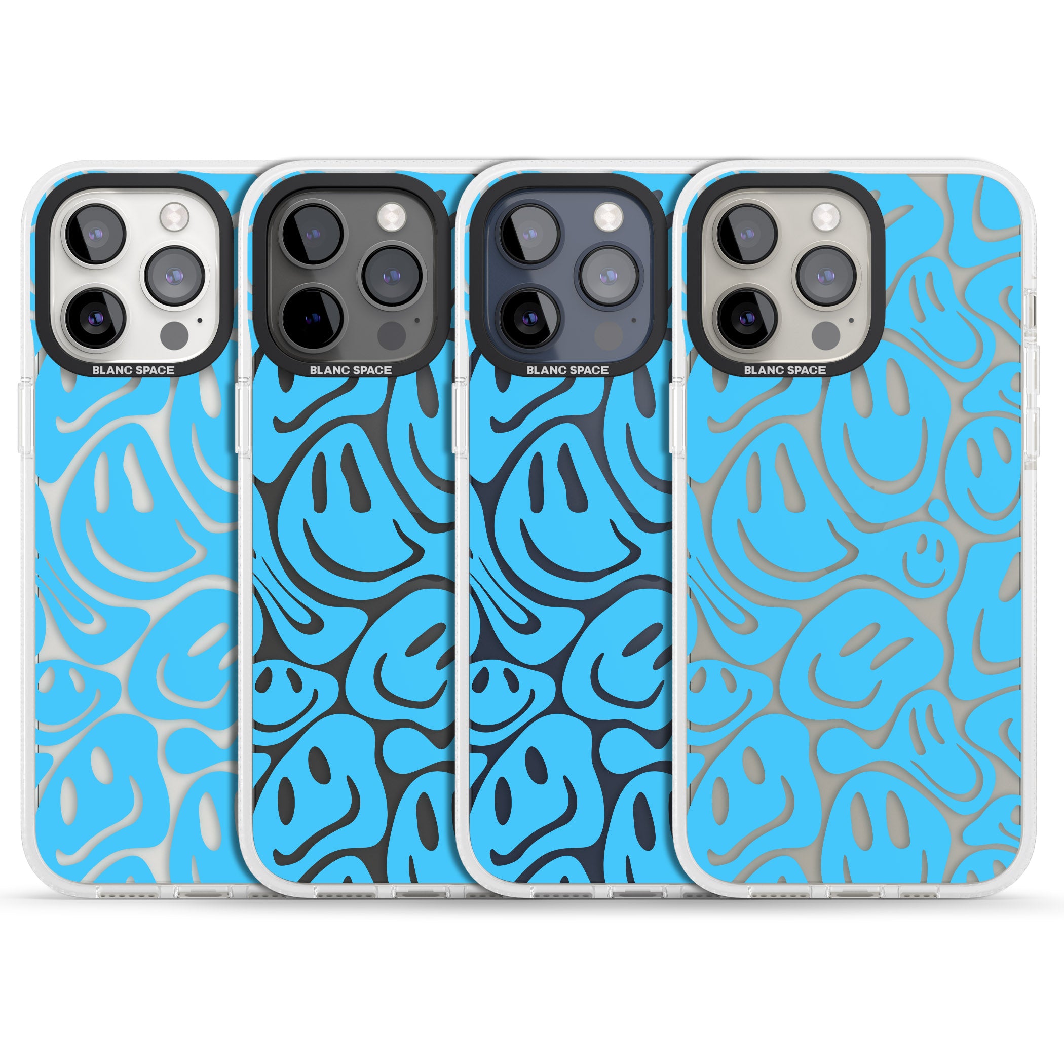 Blue Acid Faces iPhone 15 Pro Max / 15 Pro / 14 Pro Max / 14 Pro / 13 Pro Clear Case Impact Air - Blanc Space