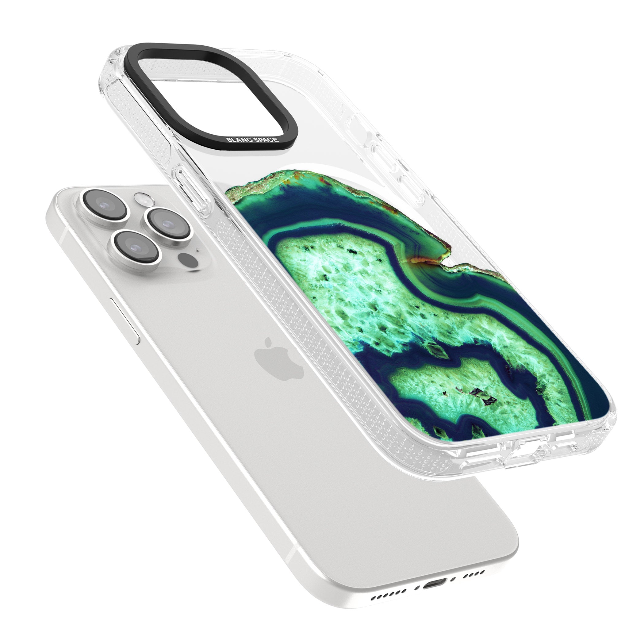Neon Green & Blue Agate Crystal Transparent Design iPhone 15 Pro Max / 15 Pro / 14 Pro Max / 14 Pro / 13 Pro Clear Case Impact Air - Blanc Space