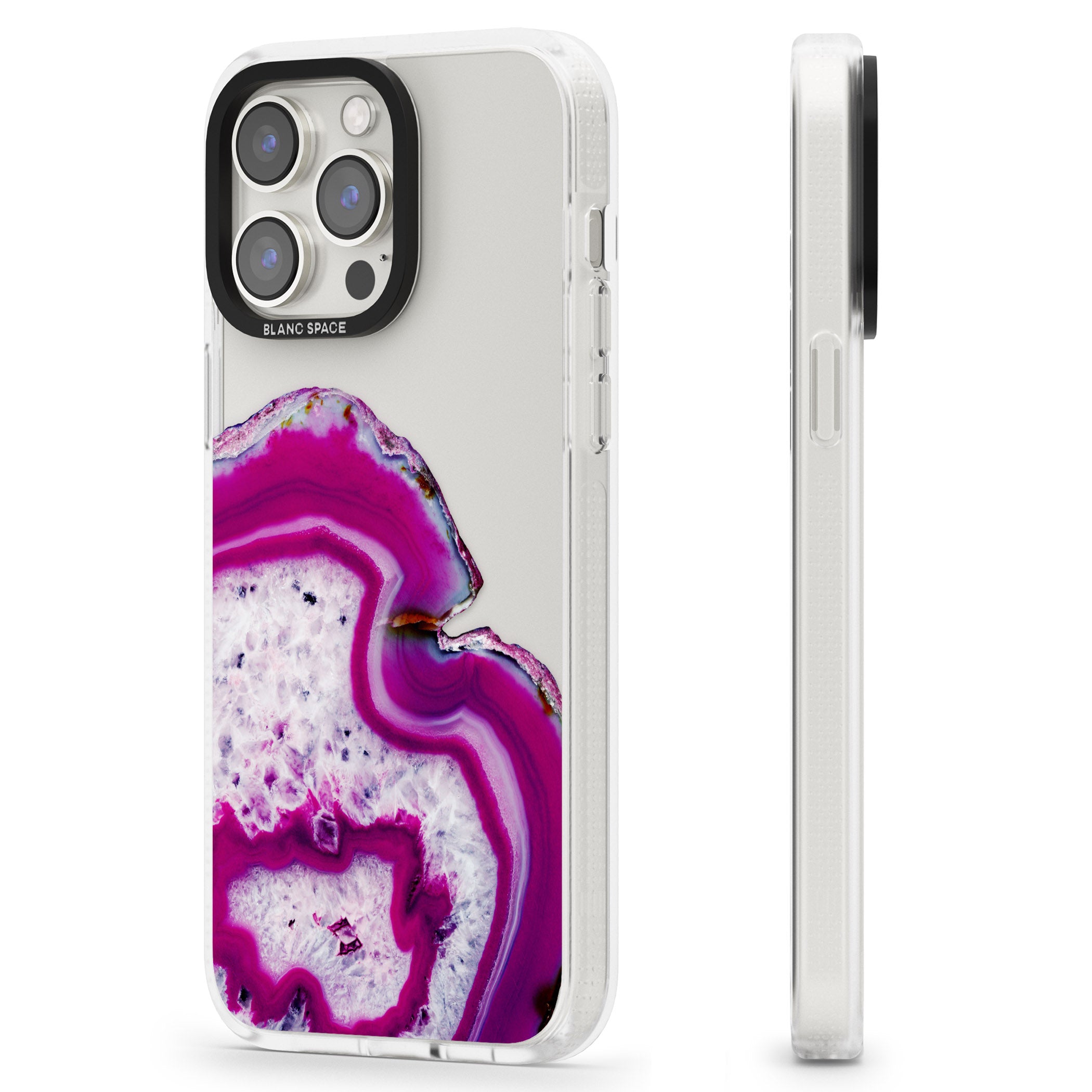 Violet & White Swirl Agate Crystal Clear Design iPhone 15 Pro Max / 15 Pro / 14 Pro Max / 14 Pro / 13 Pro Clear Case Impact Air - Blanc Space