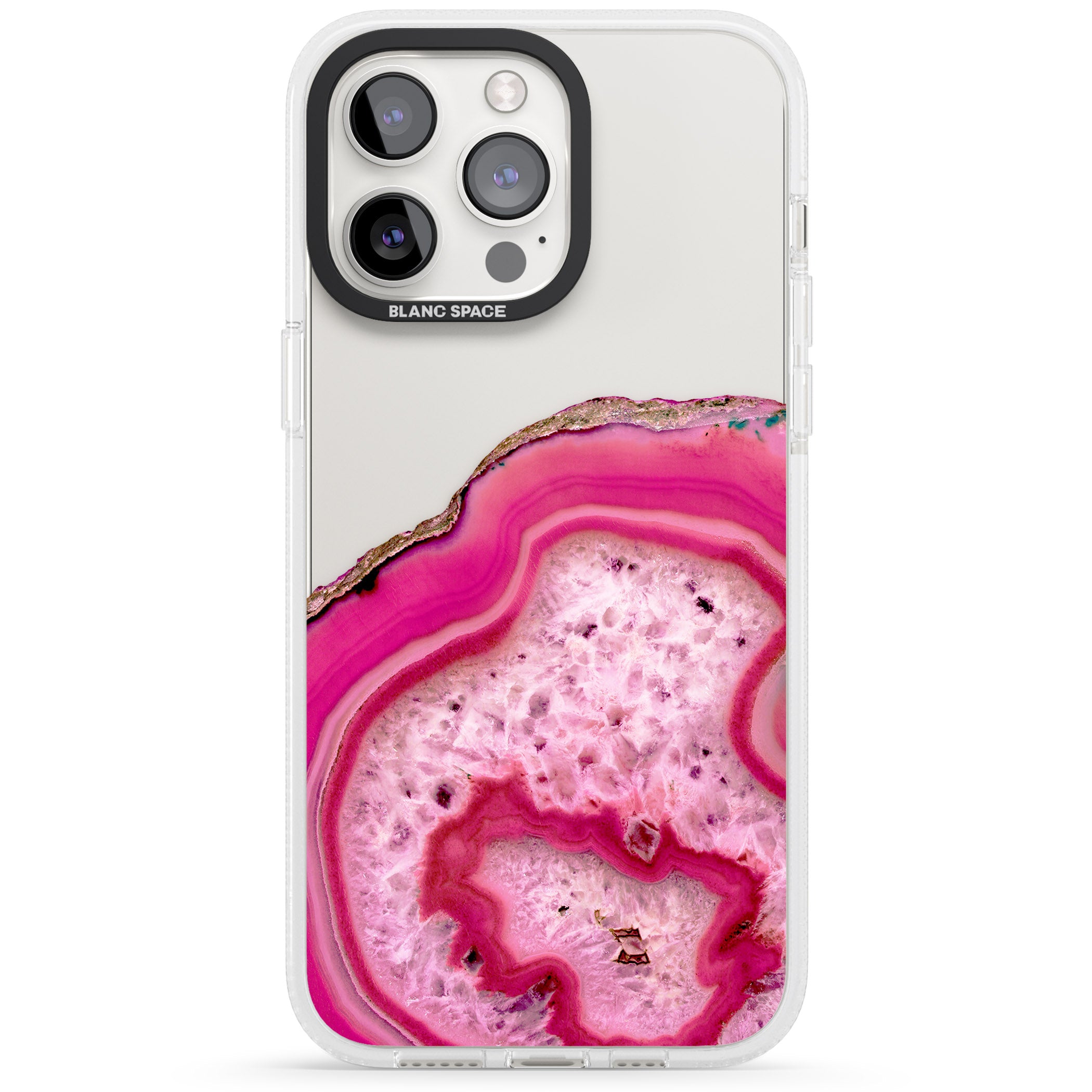 Bright Pink Gemstone Crystal Clear Design iPhone 15 Pro Max / 15 Pro / 14 Pro Max / 14 Pro / 13 Pro Clear Case Impact Air - Blanc Space