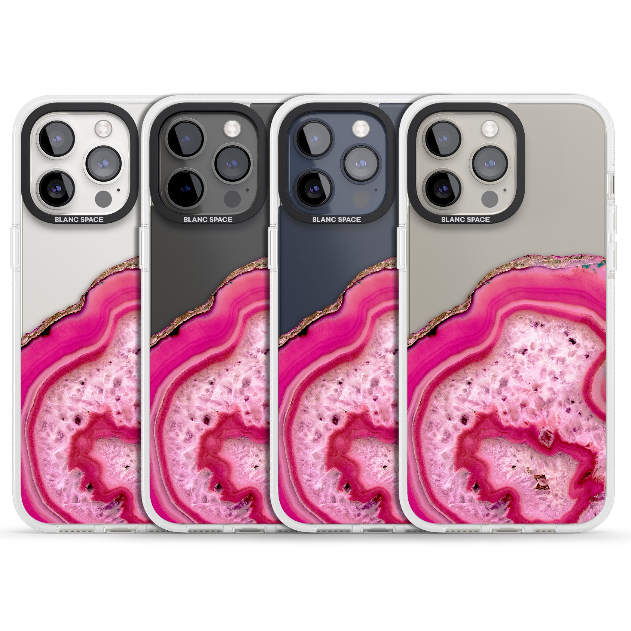 Bright Pink Gemstone Crystal Clear Design iPhone 15 Pro Max / 15 Pro / 14 Pro Max / 14 Pro / 13 Pro Clear Case Impact Air - Blanc Space
