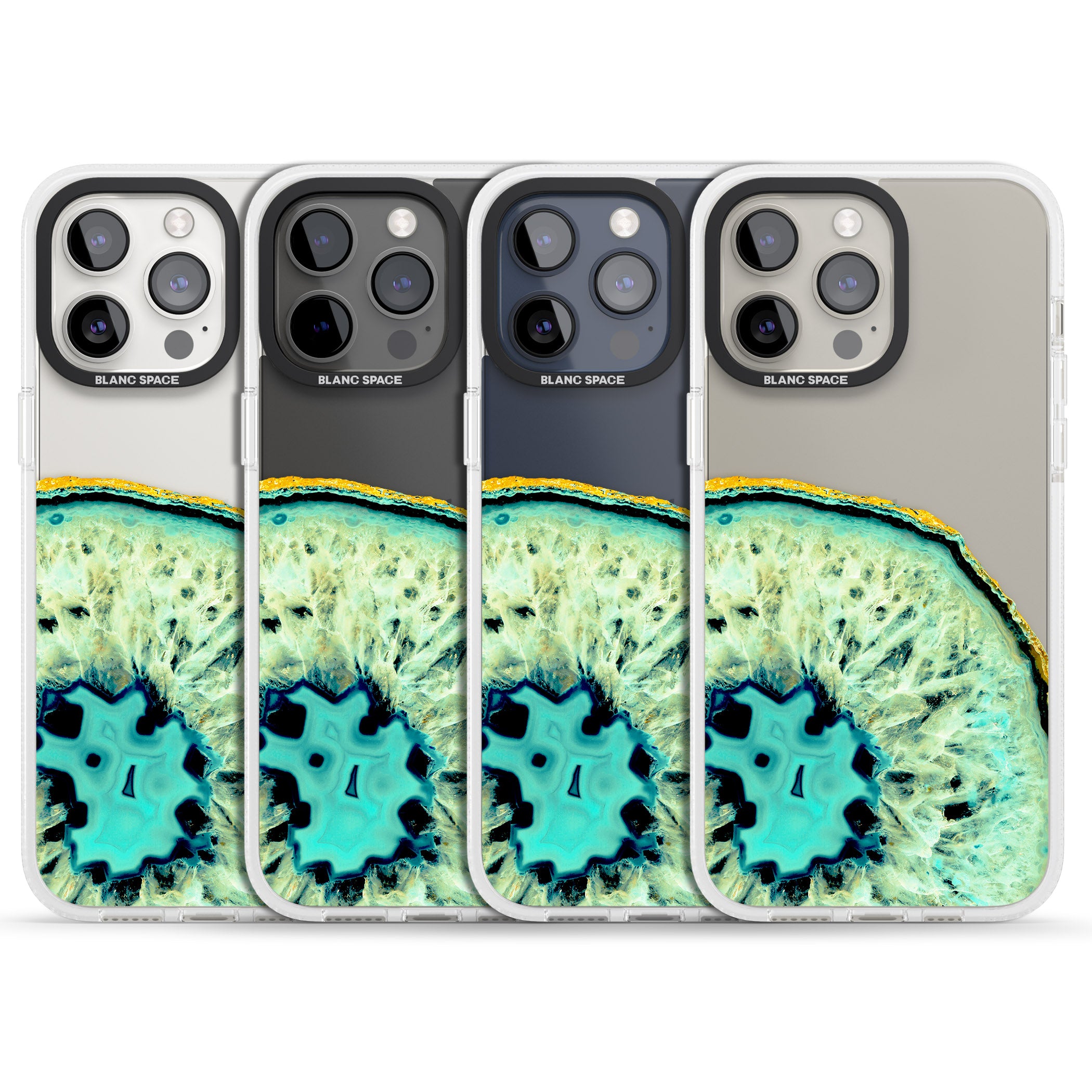 Turquoise & Green Gemstone Crystal Clear Design iPhone 15 Pro Max / 15 Pro / 14 Pro Max / 14 Pro / 13 Pro Clear Case Impact Air - Blanc Space