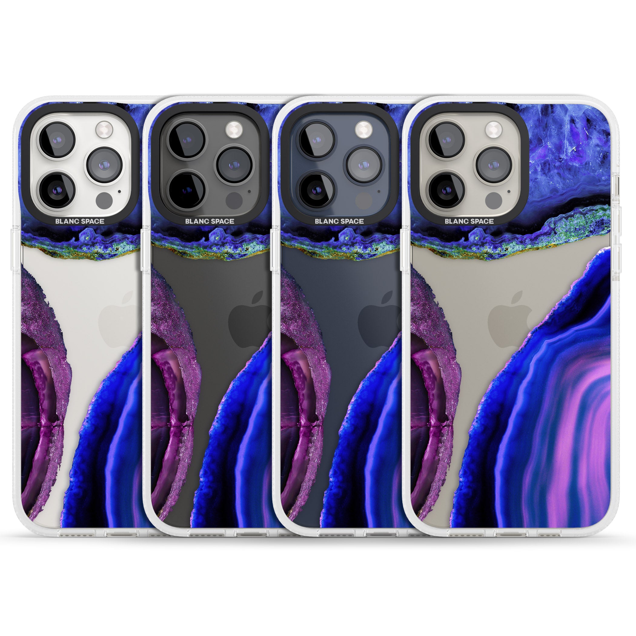 Purple & Blue Agate Gemstone Clear Design iPhone 15 Pro Max / 15 Pro / 14 Pro Max / 14 Pro / 13 Pro Clear Case Impact Air - Blanc Space