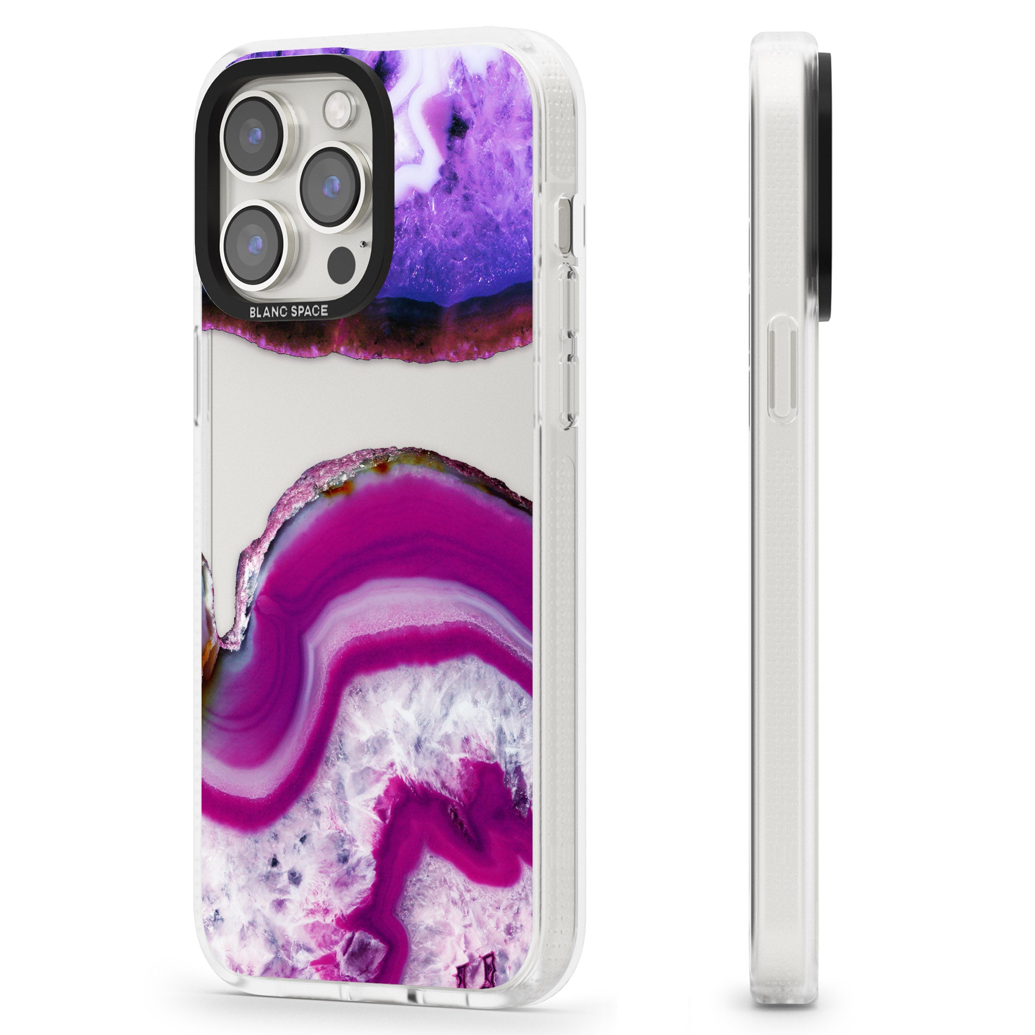 Purple & White Gemstone Crystal Clear Design iPhone 15 Pro Max / 15 Pro / 14 Pro Max / 14 Pro / 13 Pro Clear Case Impact Air - Blanc Space