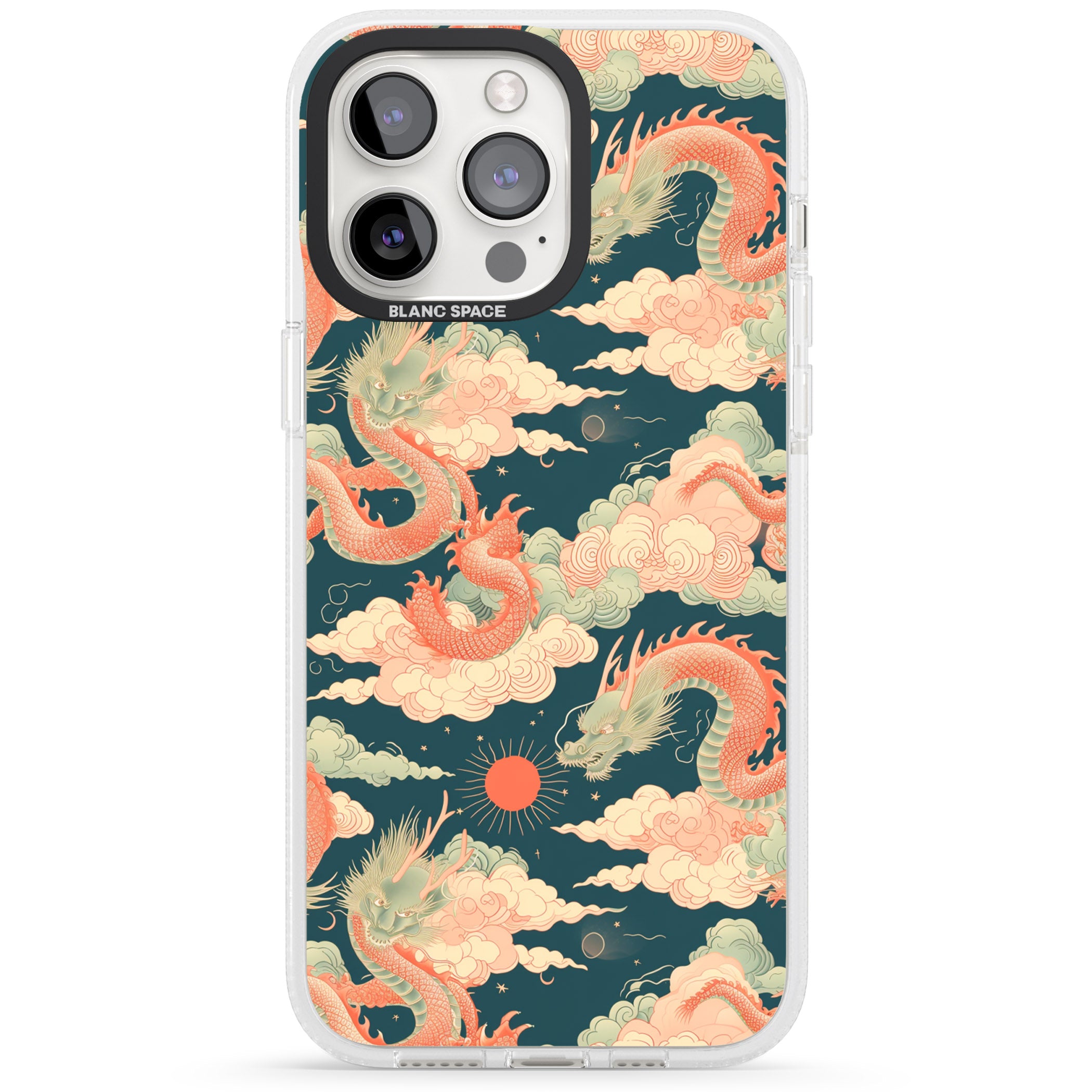 Chinese Dragons & Clouds iPhone 15 Pro Max / 15 Pro / 14 Pro Max / 14 Pro / 13 Pro Clear Case Impact Air - Blanc Space