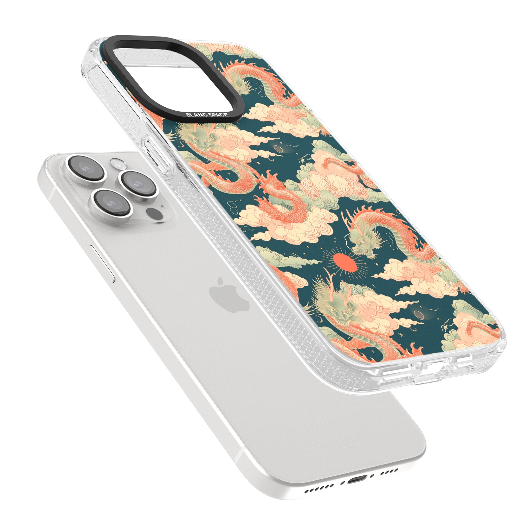Chinese Dragons & Clouds iPhone 15 Pro Max / 15 Pro / 14 Pro Max / 14 Pro / 13 Pro Clear Case Impact Air - Blanc Space