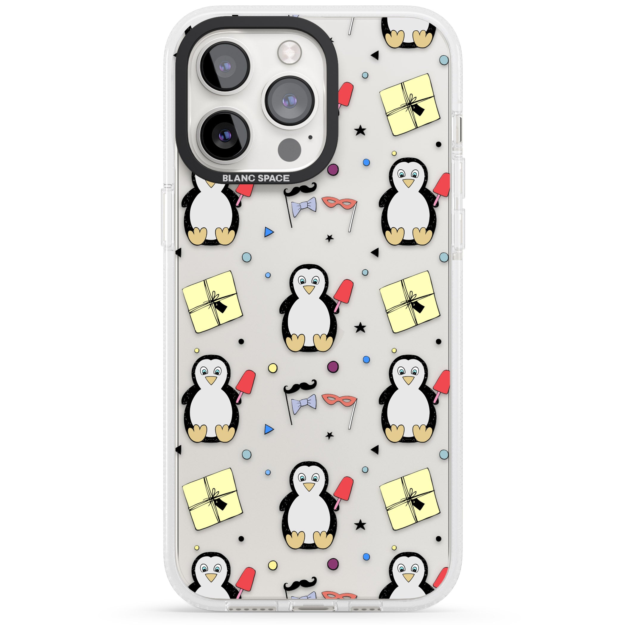 Cute Penguin Pattern Clear iPhone 15 Pro Max / 15 Pro / 14 Pro Max / 14 Pro / 13 Pro Clear Case Impact Air - Blanc Space
