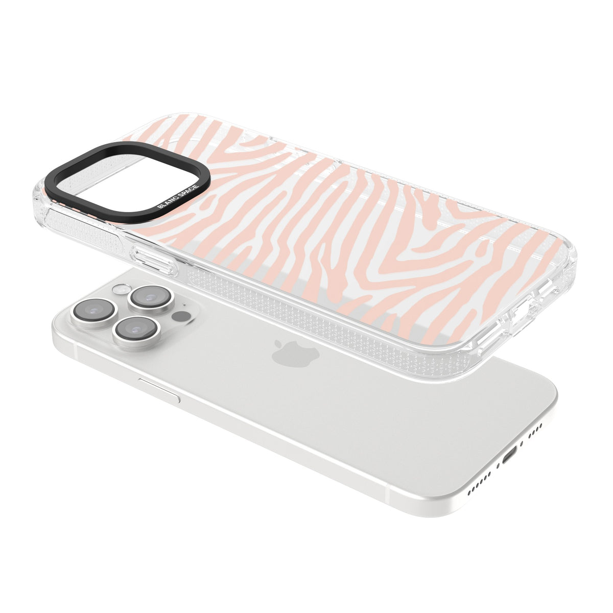 Horizontal Zebra Stripes Transparent Animal Print iPhone 13 Pro / iPhone 13 Pro Max / iPhone 14 Pro / iPhone 14 Pro Max / iPhone 15 Pro / iPhone 15 Pro Max Impact Air Clear Phone Case angled