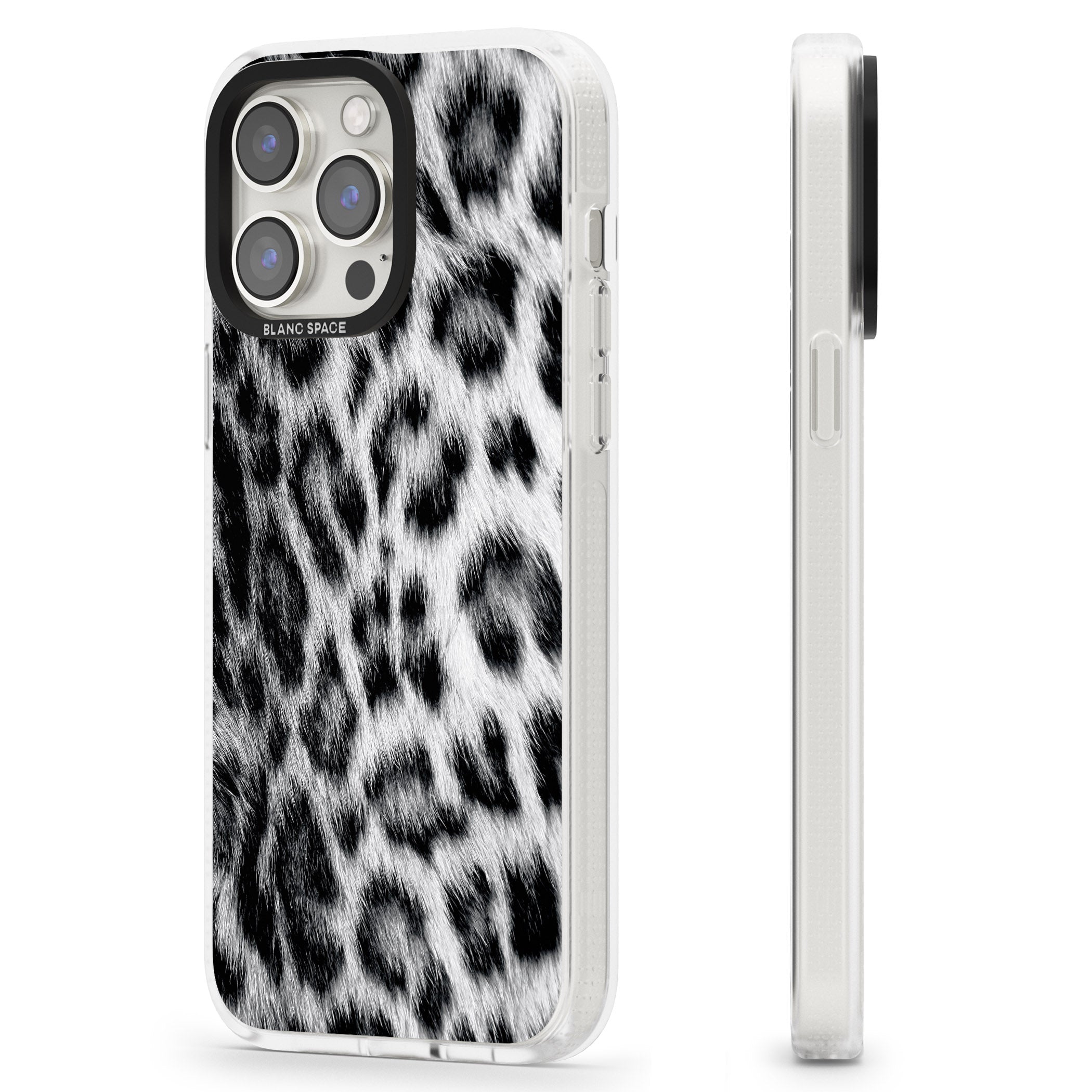 Animal Fur Pattern - Snow Leopard iPhone 15 Pro Max / 15 Pro / 14 Pro Max / 14 Pro / 13 Pro Clear Case Impact Air - Blanc Space