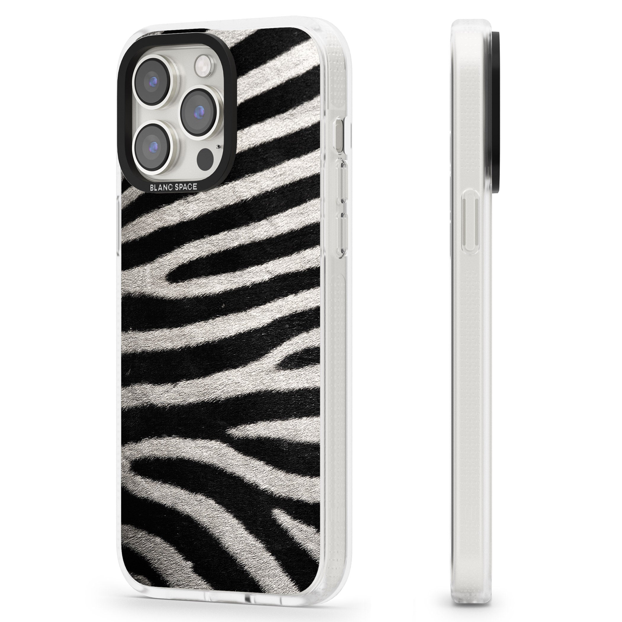 Zebra Print iPhone 15 Pro Max / 15 Pro / 14 Pro Max / 14 Pro / 13 Pro Clear Case Impact Air - Blanc Space