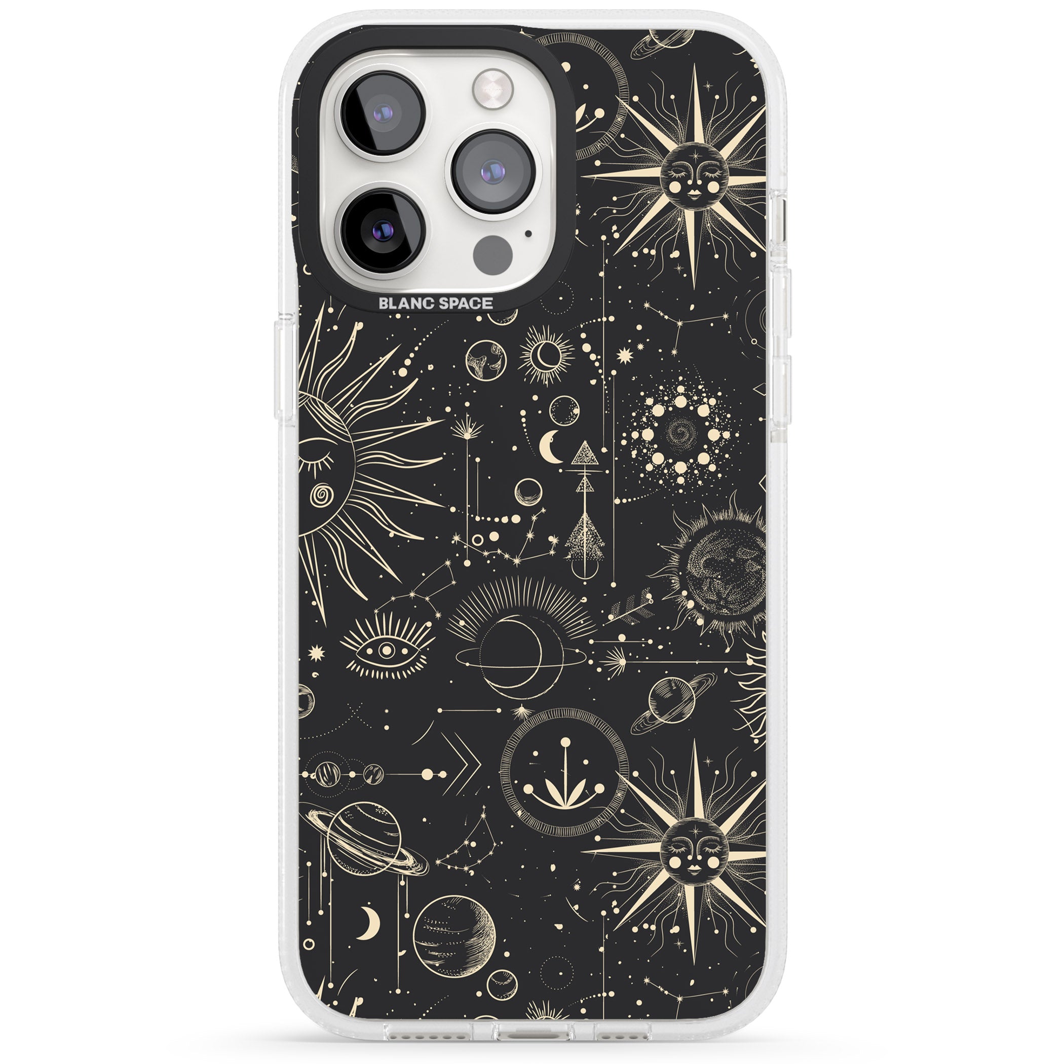 Suns & Planets iPhone 15 Pro Max / 15 Pro / 14 Pro Max / 14 Pro / 13 Pro Clear Case Impact Air - Blanc Space