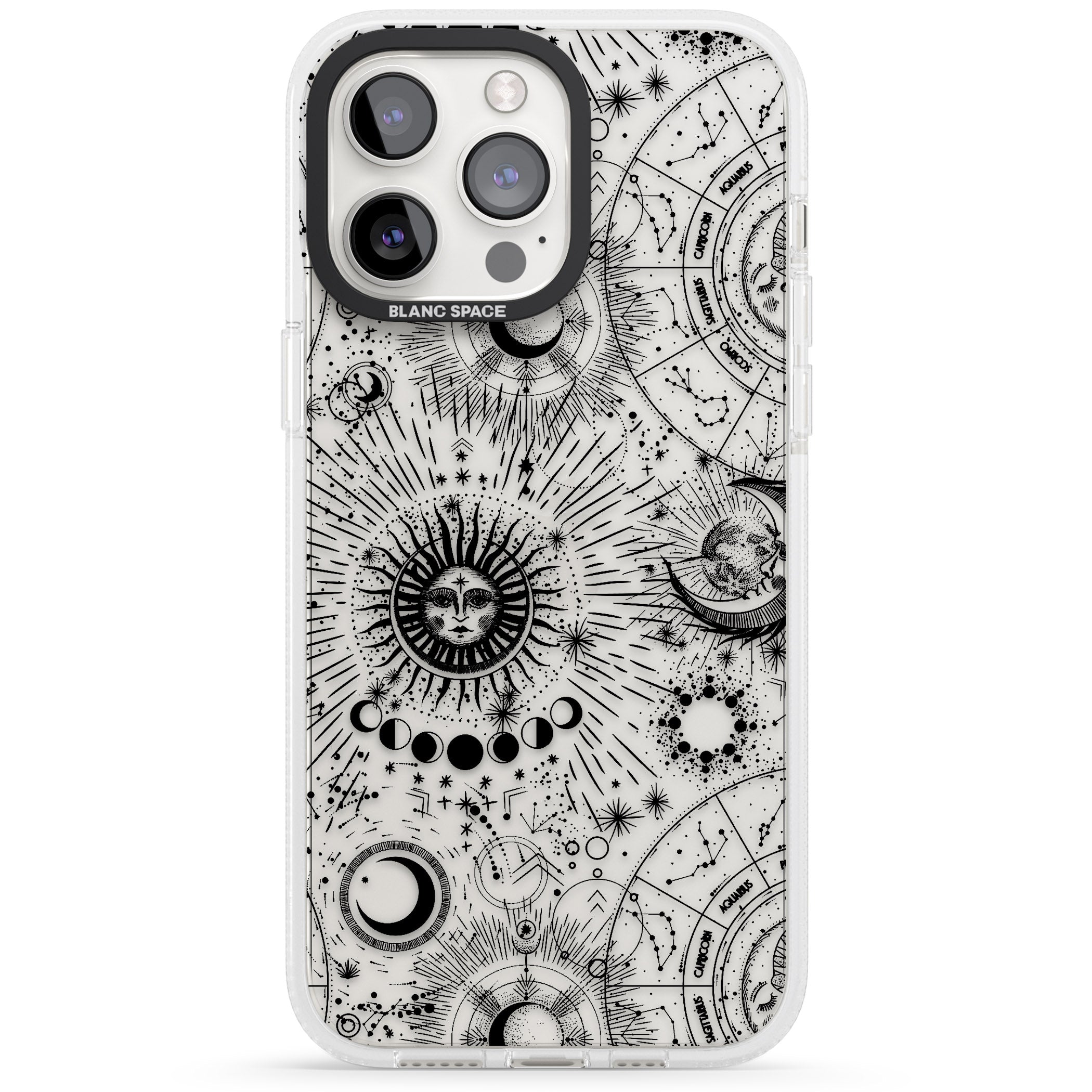 Transparent Suns & Zodiac Charts iPhone 15 Pro Max / 15 Pro / 14 Pro Max / 14 Pro / 13 Pro Clear Case Impact Air - Blanc Space