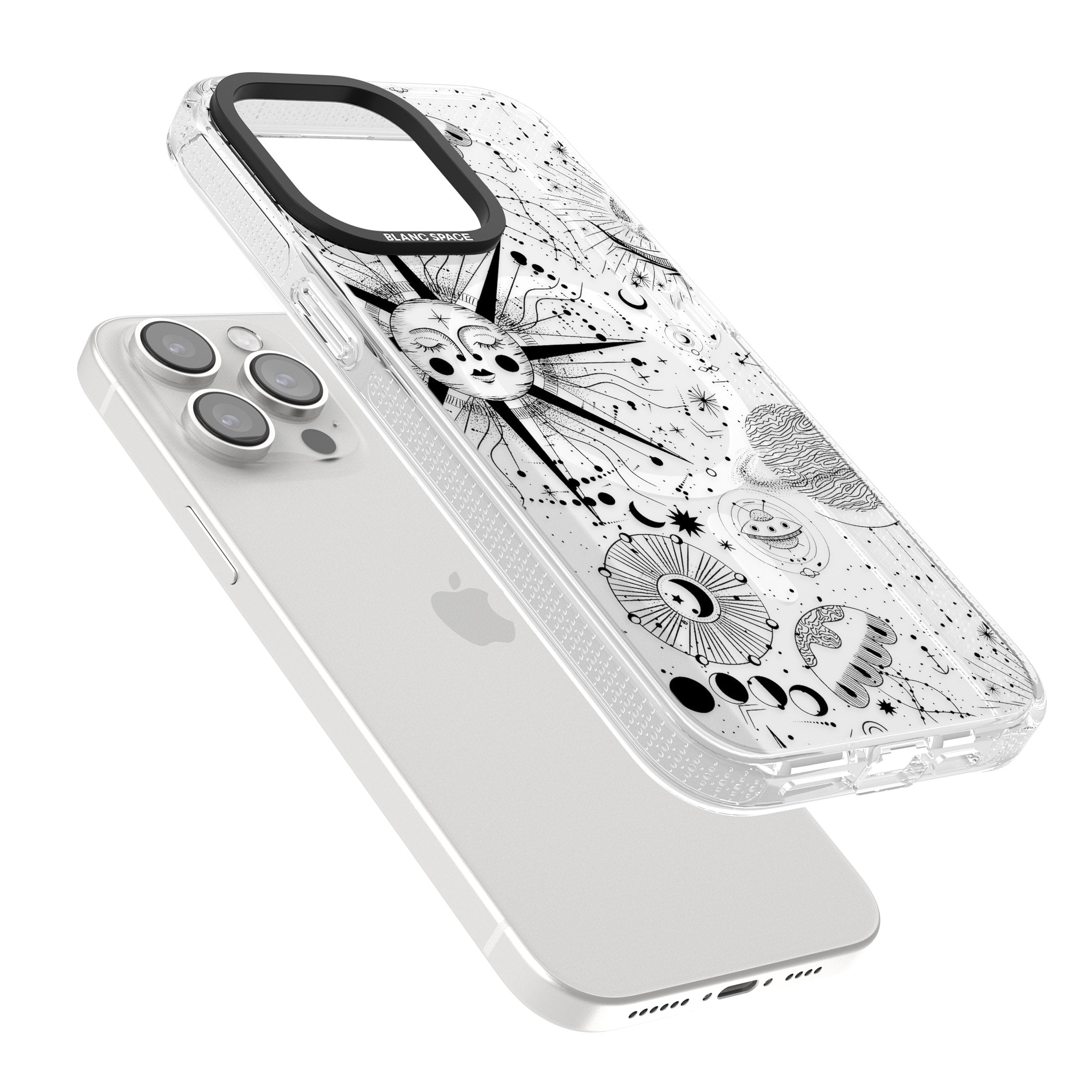 Large Sun Vintage Astrological iPhone 15 Pro Max / 15 Pro / 14 Pro Max / 14 Pro / 13 Pro Clear Case Impact Air - Blanc Space