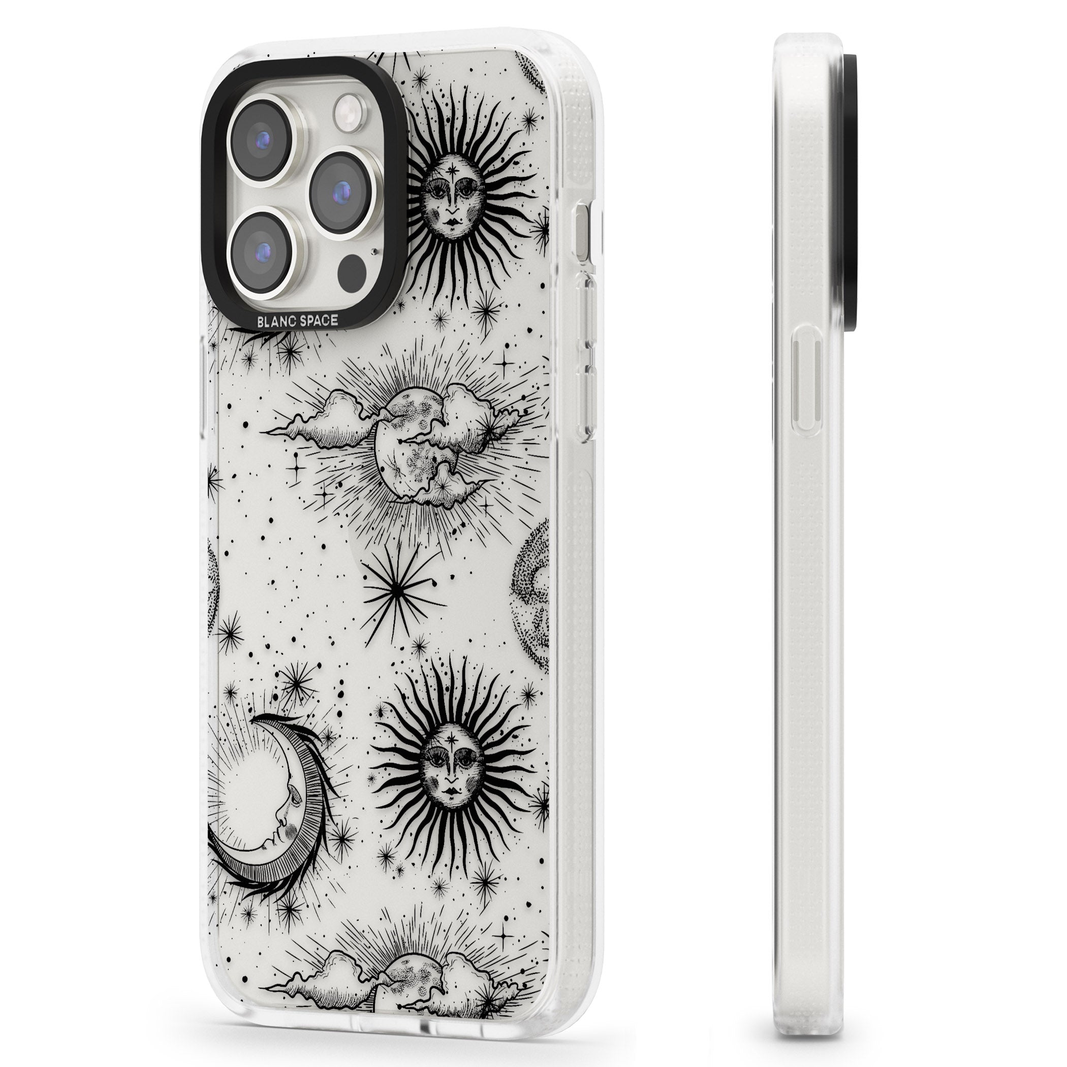 Transparent Suns, Moons & Clouds iPhone 15 Pro Max / 15 Pro / 14 Pro Max / 14 Pro / 13 Pro Clear Case Impact Air - Blanc Space