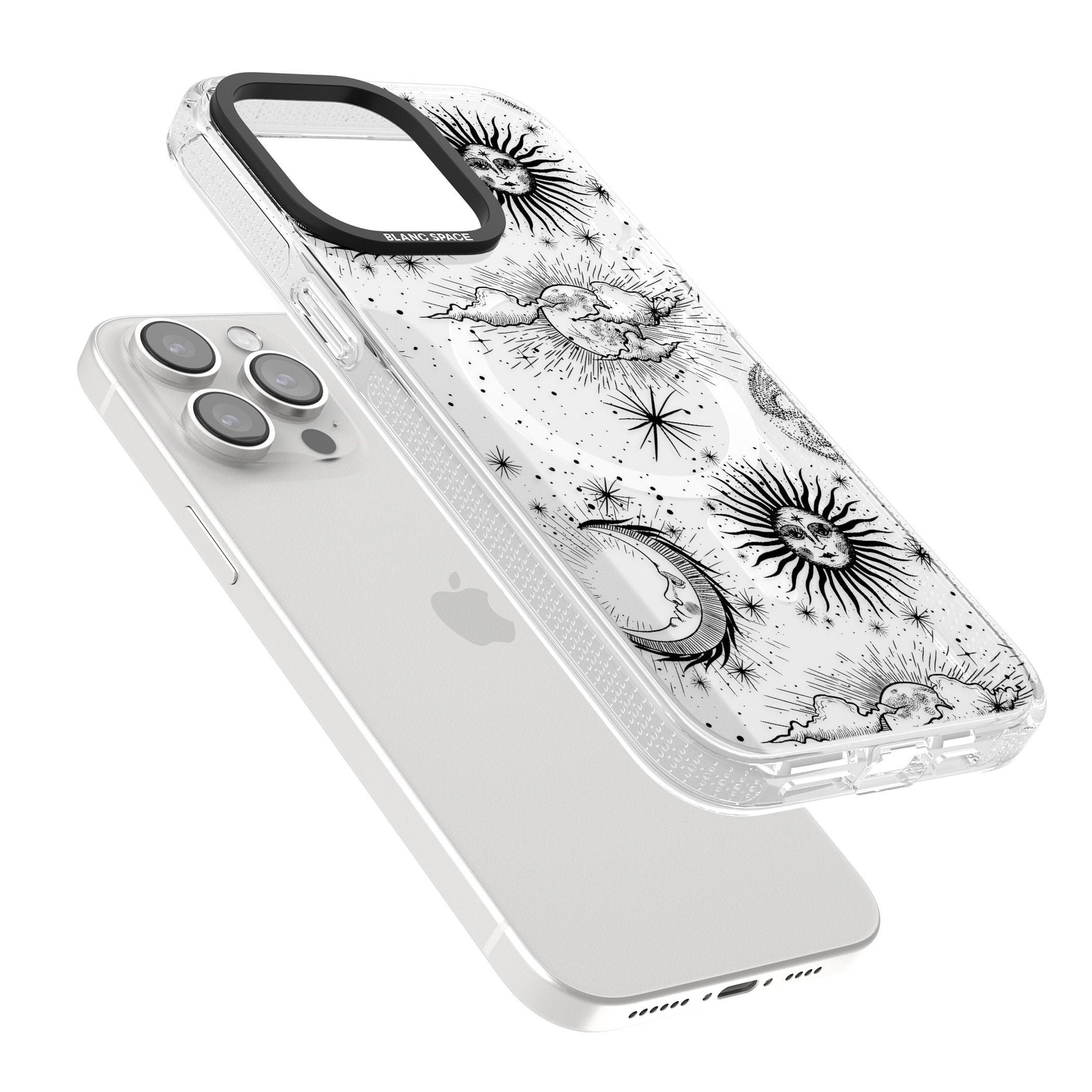 Transparent Suns, Moons & Clouds iPhone 15 Pro Max / 15 Pro / 14 Pro Max / 14 Pro / 13 Pro Clear Case Impact Air - Blanc Space