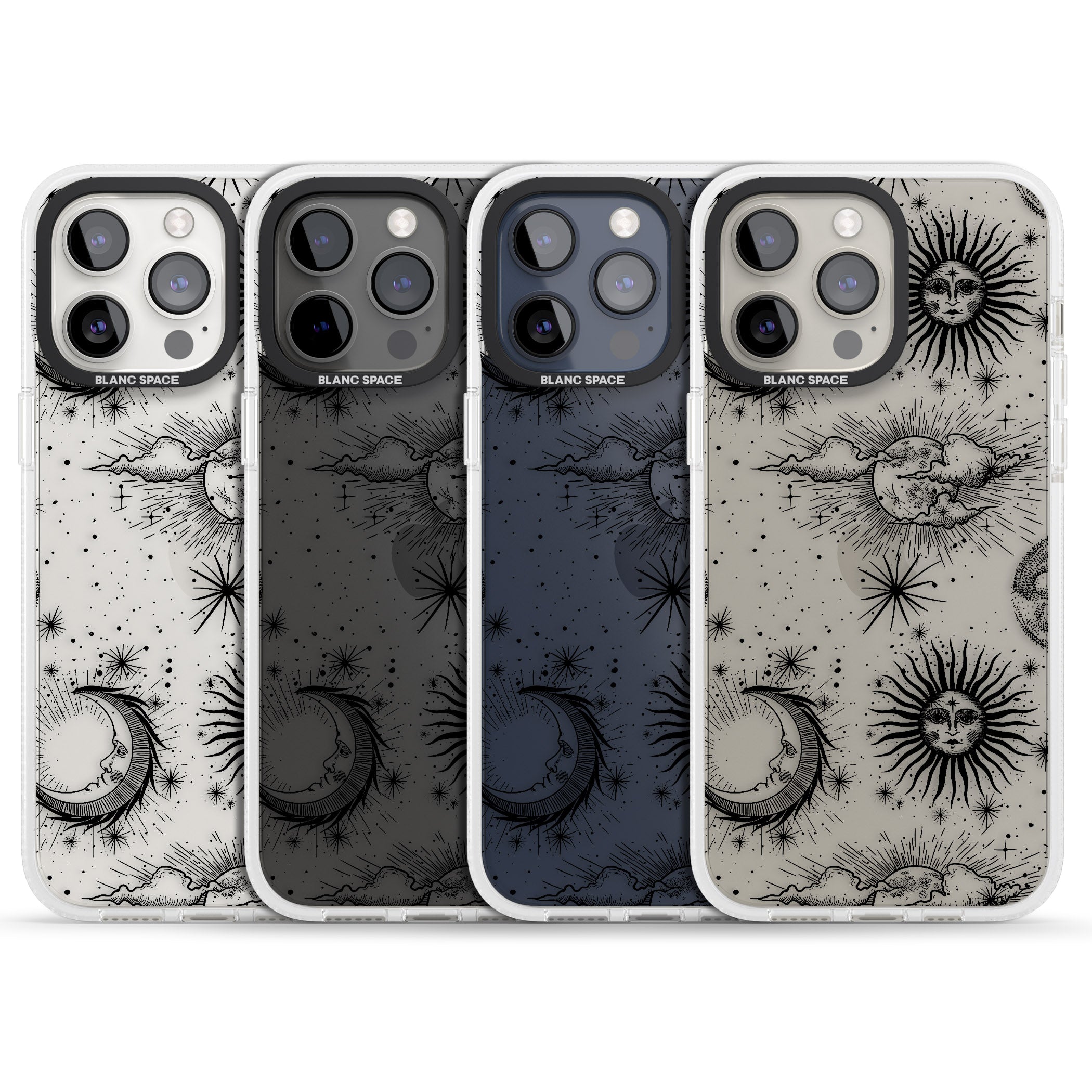 Transparent Suns, Moons & Clouds iPhone 15 Pro Max / 15 Pro / 14 Pro Max / 14 Pro / 13 Pro Clear Case Impact Air - Blanc Space