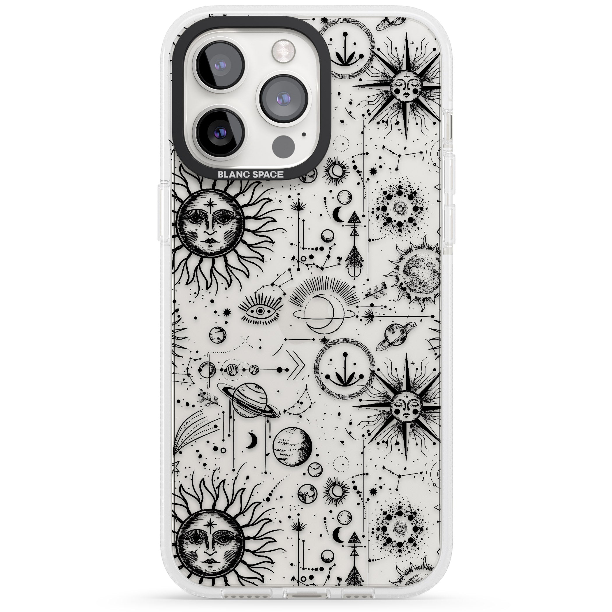 Suns & Planets Astrological iPhone 15 Pro Max / 15 Pro / 14 Pro Max / 14 Pro / 13 Pro Clear Case Impact Air - Blanc Space