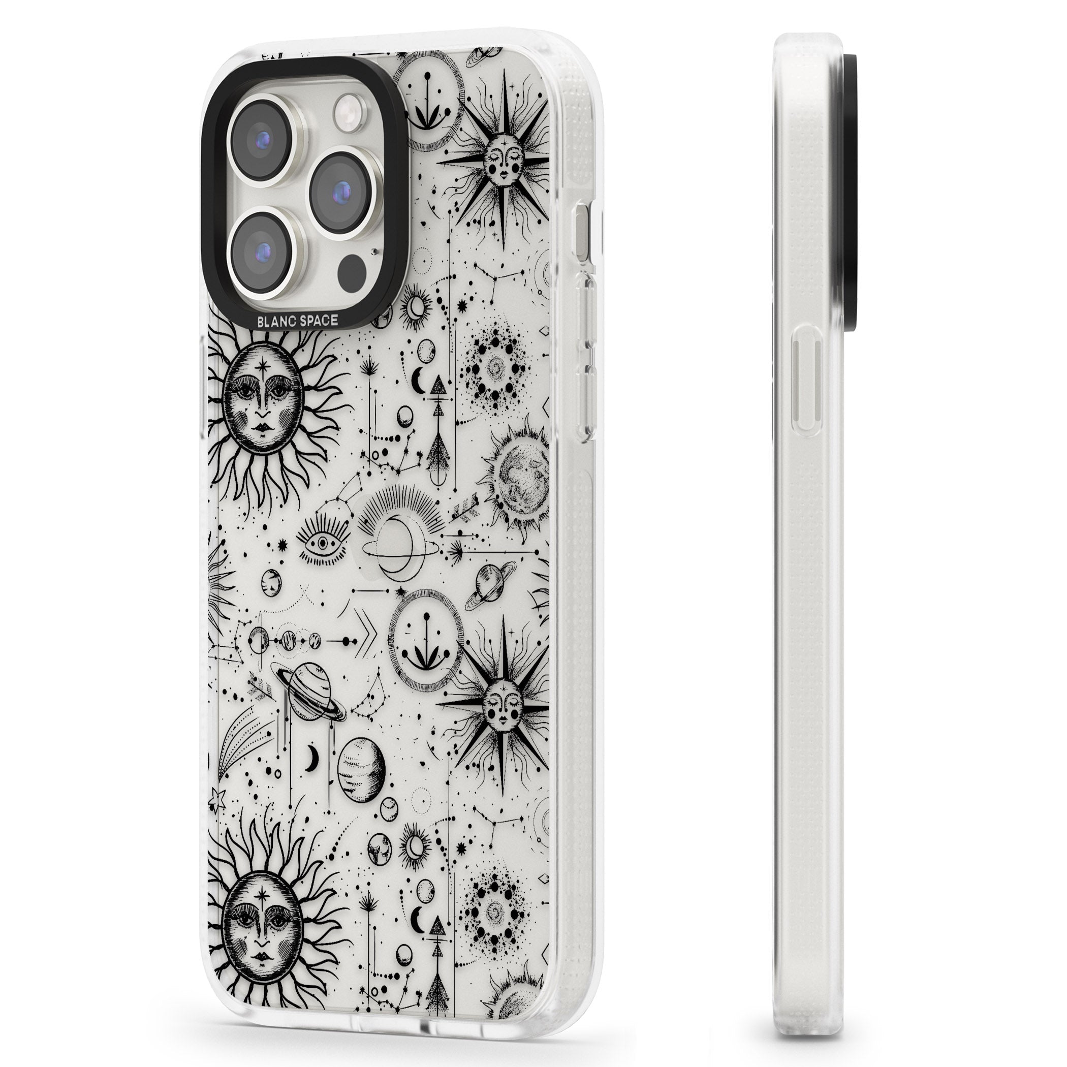 Suns & Planets Astrological iPhone 15 Pro Max / 15 Pro / 14 Pro Max / 14 Pro / 13 Pro Clear Case Impact Air - Blanc Space