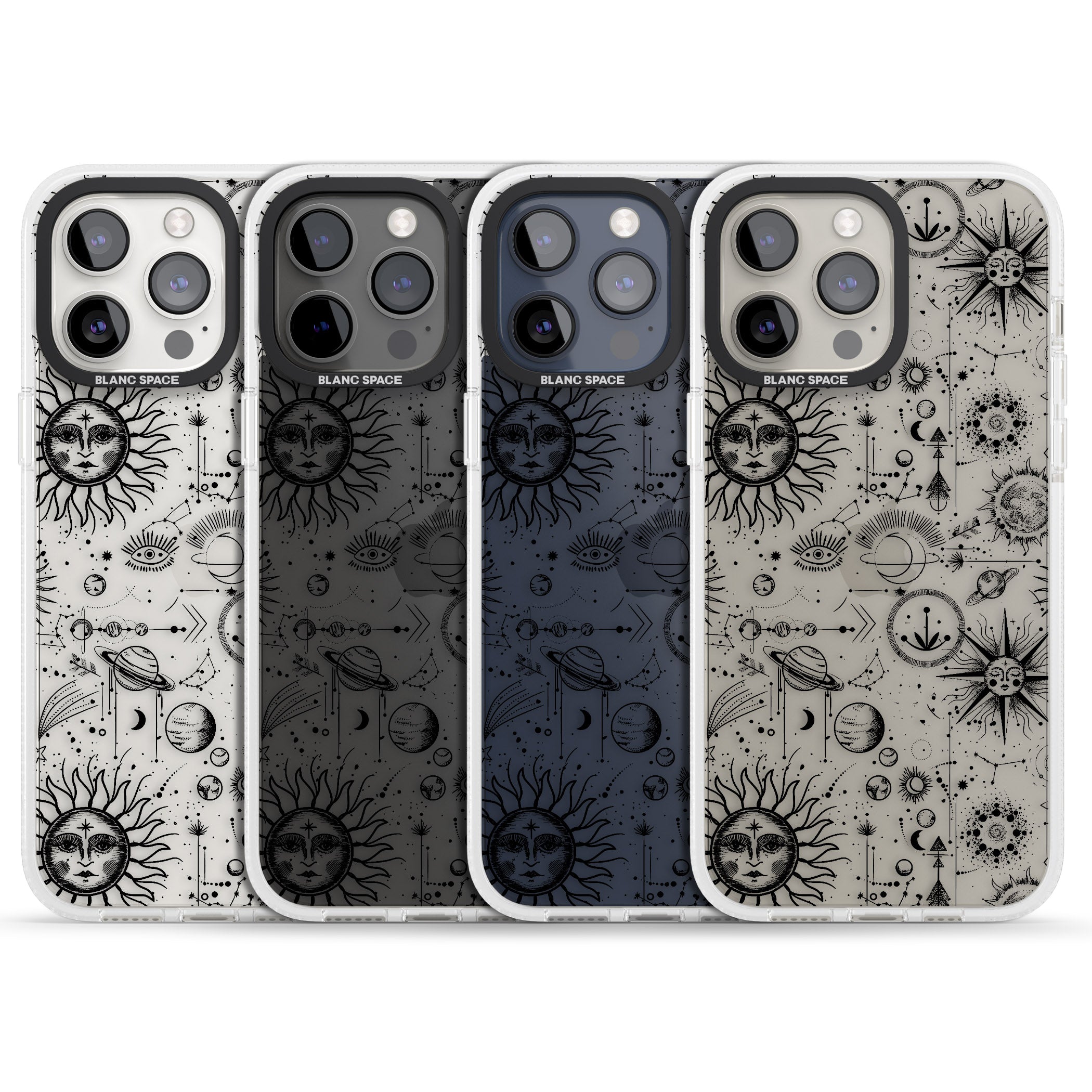 Suns & Planets Astrological iPhone 15 Pro Max / 15 Pro / 14 Pro Max / 14 Pro / 13 Pro Clear Case Impact Air - Blanc Space