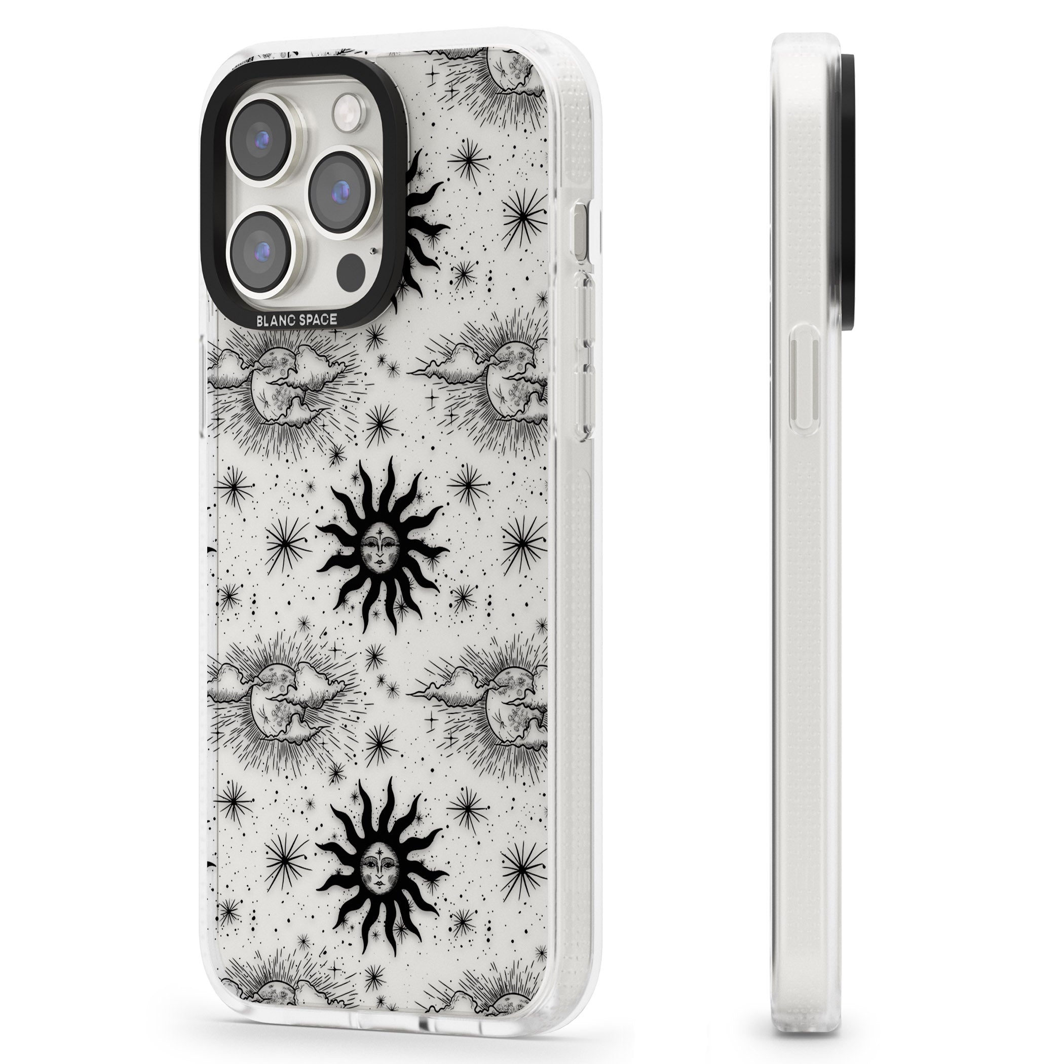 Suns & Clouds Vintage Astrological iPhone 15 Pro Max / 15 Pro / 14 Pro Max / 14 Pro / 13 Pro Clear Case Impact Air - Blanc Space