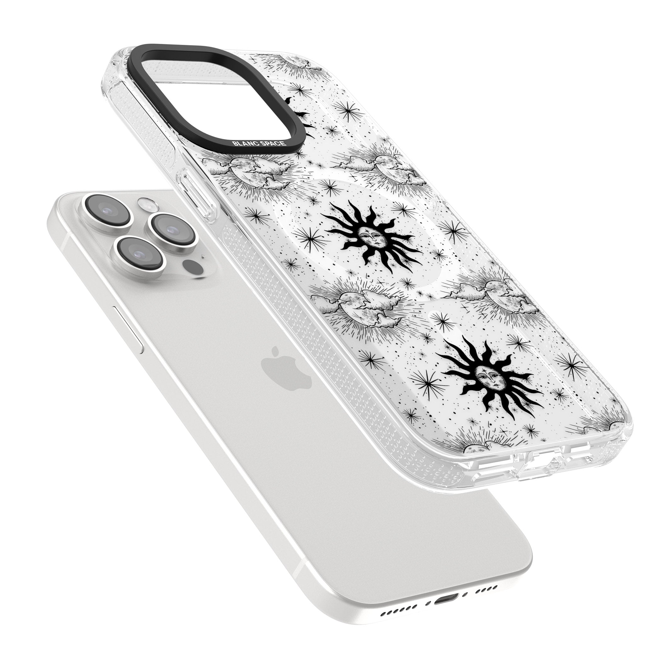 Suns & Clouds Vintage Astrological iPhone 15 Pro Max / 15 Pro / 14 Pro Max / 14 Pro / 13 Pro Clear Case Impact Air - Blanc Space