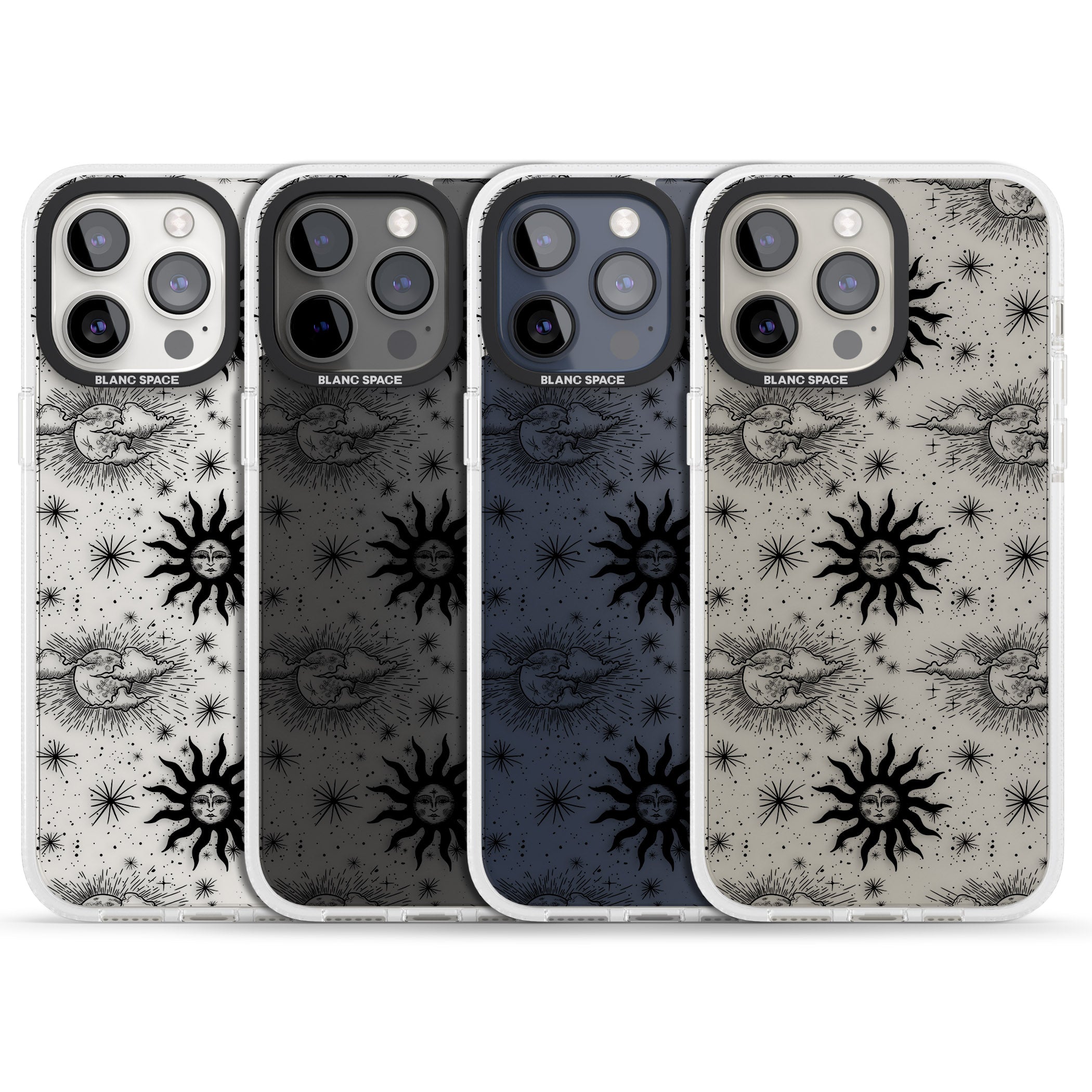 Suns & Clouds Vintage Astrological iPhone 15 Pro Max / 15 Pro / 14 Pro Max / 14 Pro / 13 Pro Clear Case Impact Air - Blanc Space