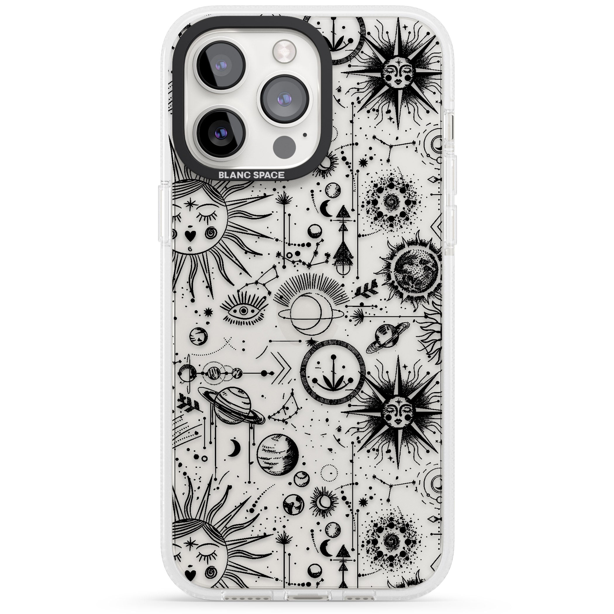 Suns & Planets Vintage Astrological iPhone 15 Pro Max / 15 Pro / 14 Pro Max / 14 Pro / 13 Pro Clear Case Impact Air - Blanc Space