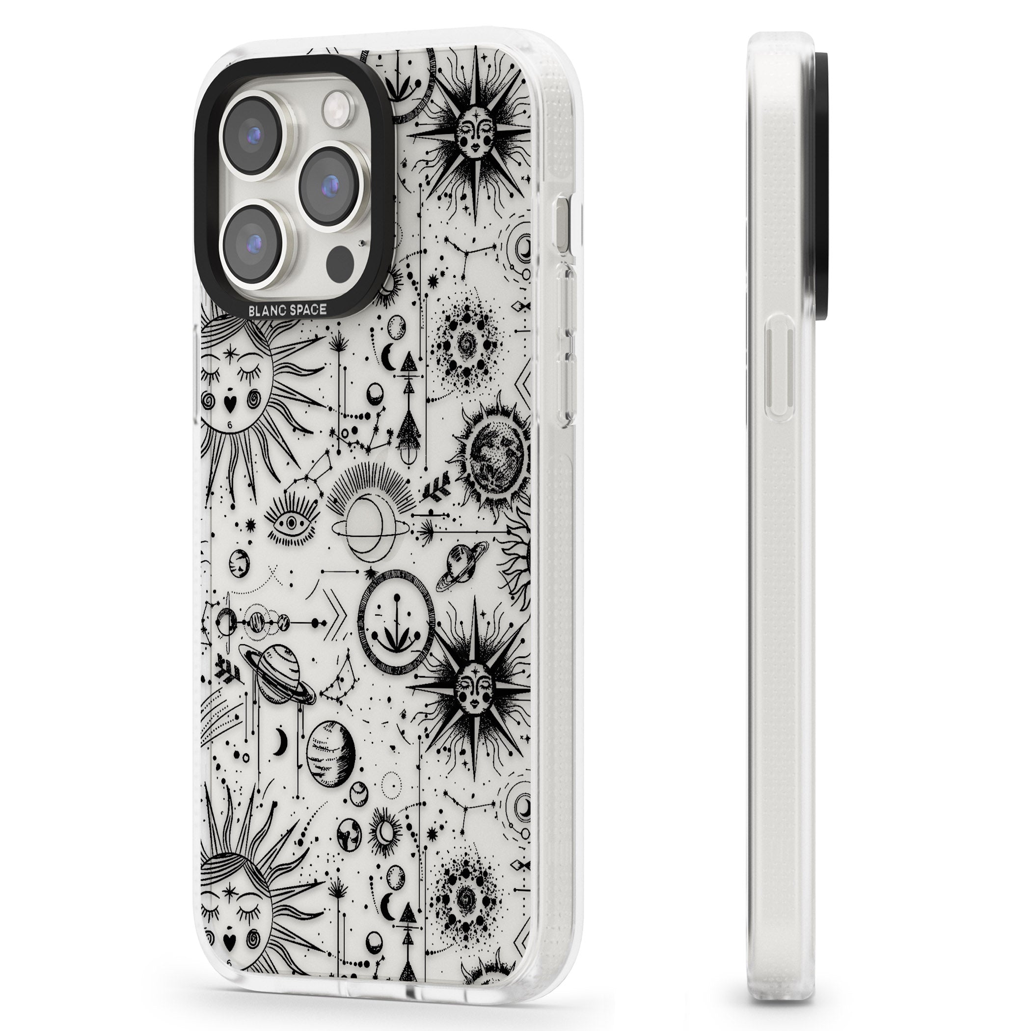 Suns & Planets Vintage Astrological iPhone 15 Pro Max / 15 Pro / 14 Pro Max / 14 Pro / 13 Pro Clear Case Impact Air - Blanc Space