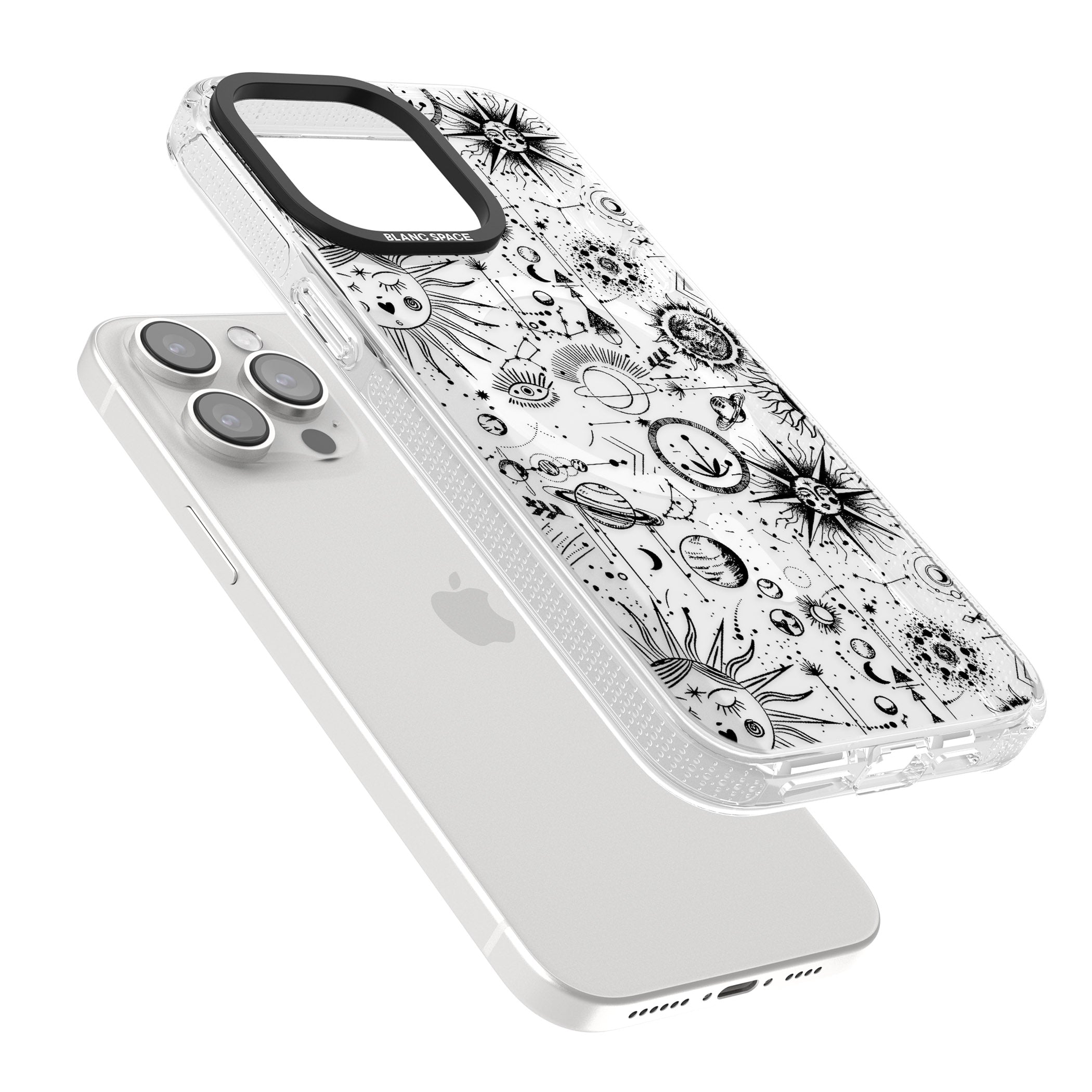 Suns & Planets Vintage Astrological iPhone 15 Pro Max / 15 Pro / 14 Pro Max / 14 Pro / 13 Pro Clear Case Impact Air - Blanc Space