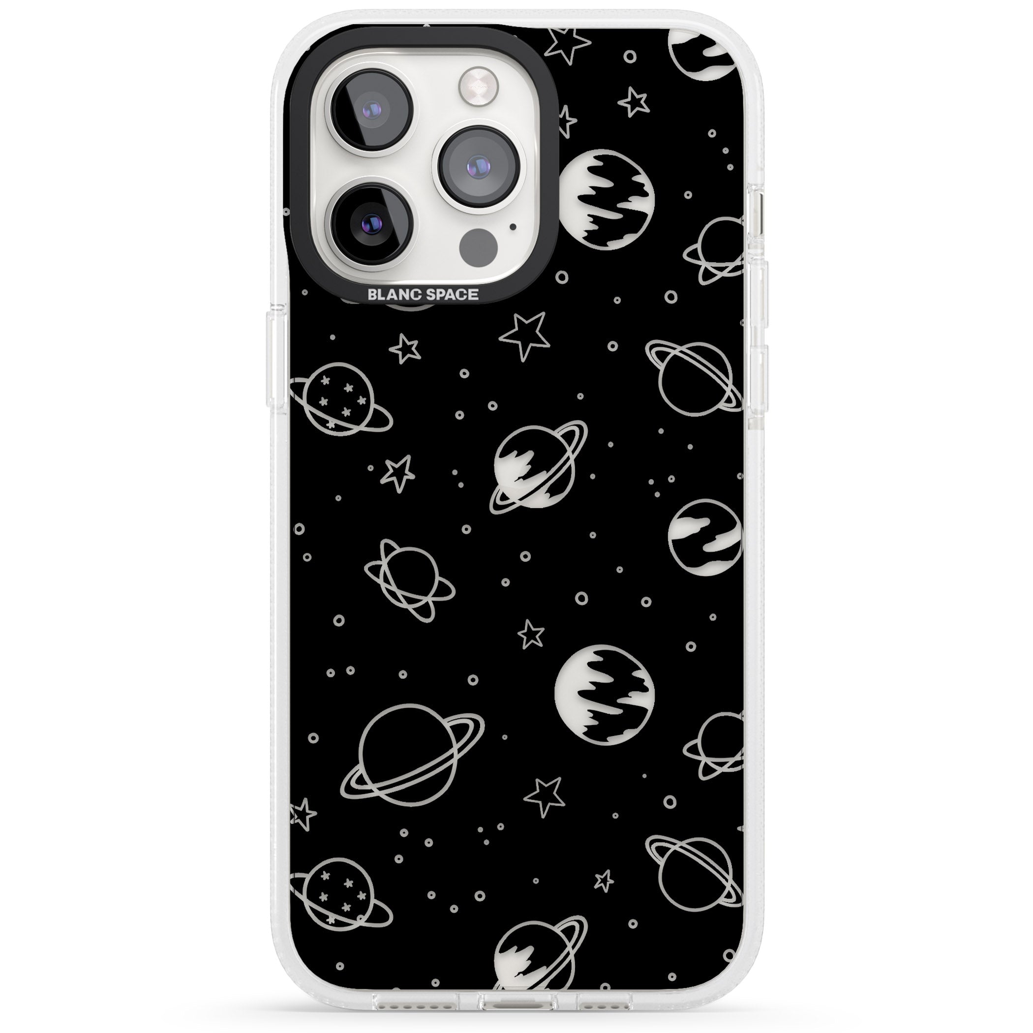 Cosmic Outer Space Design Clear on Black iPhone 15 Pro Max / 15 Pro / 14 Pro Max / 14 Pro / 13 Pro Clear Case Impact Air - Blanc Space